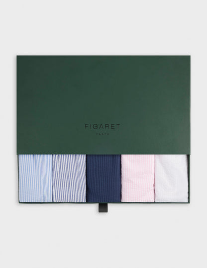 Semainier de 5 caleçons en seersucker rayé