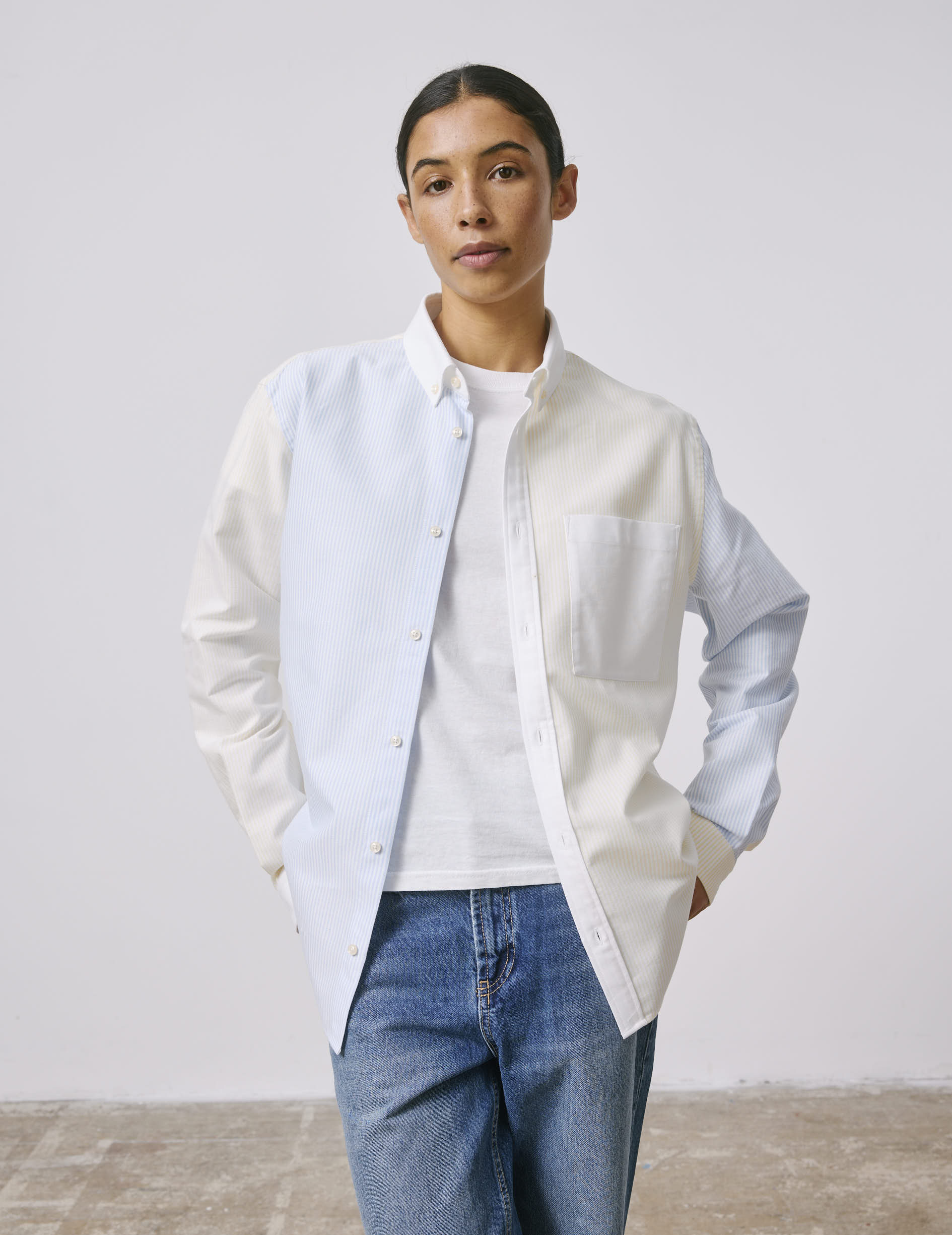 Fun shirt William rayée jaune - Oxford - Col Américain