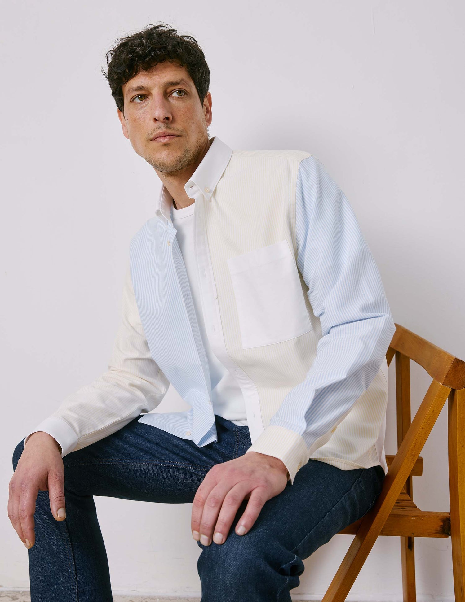 Fun shirt William rayée jaune - Oxford - Col Américain