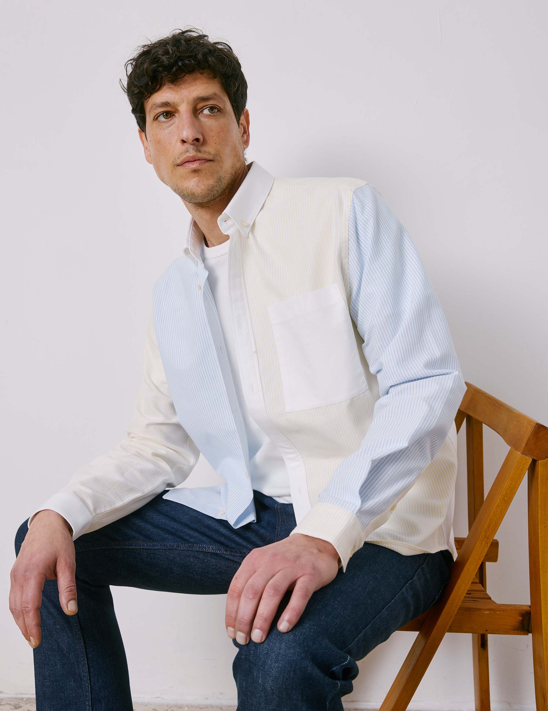 Fun shirt William rayée jaune - Oxford - Col Américain