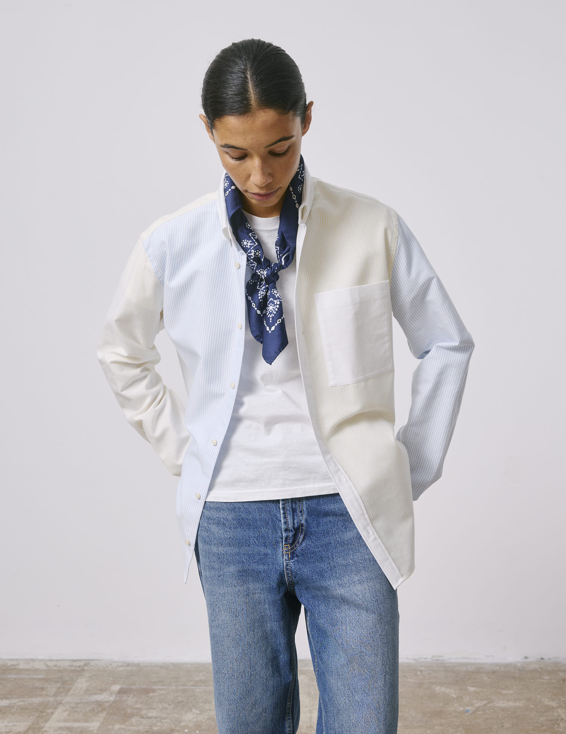 Fun shirt William rayée jaune - Oxford - Col Américain