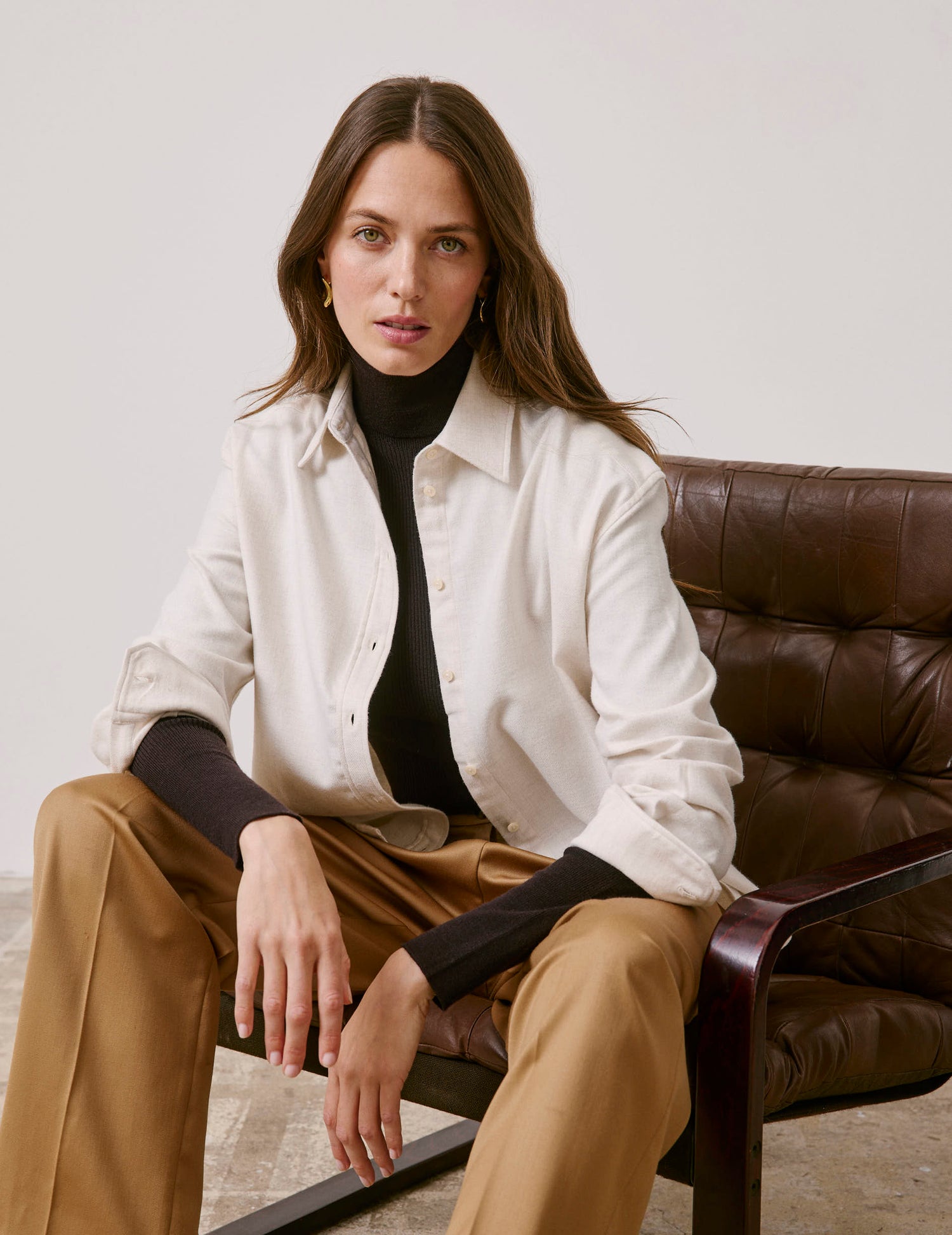 Chemise Ambre en flanelle écrue - Flanelle - Col Chemise