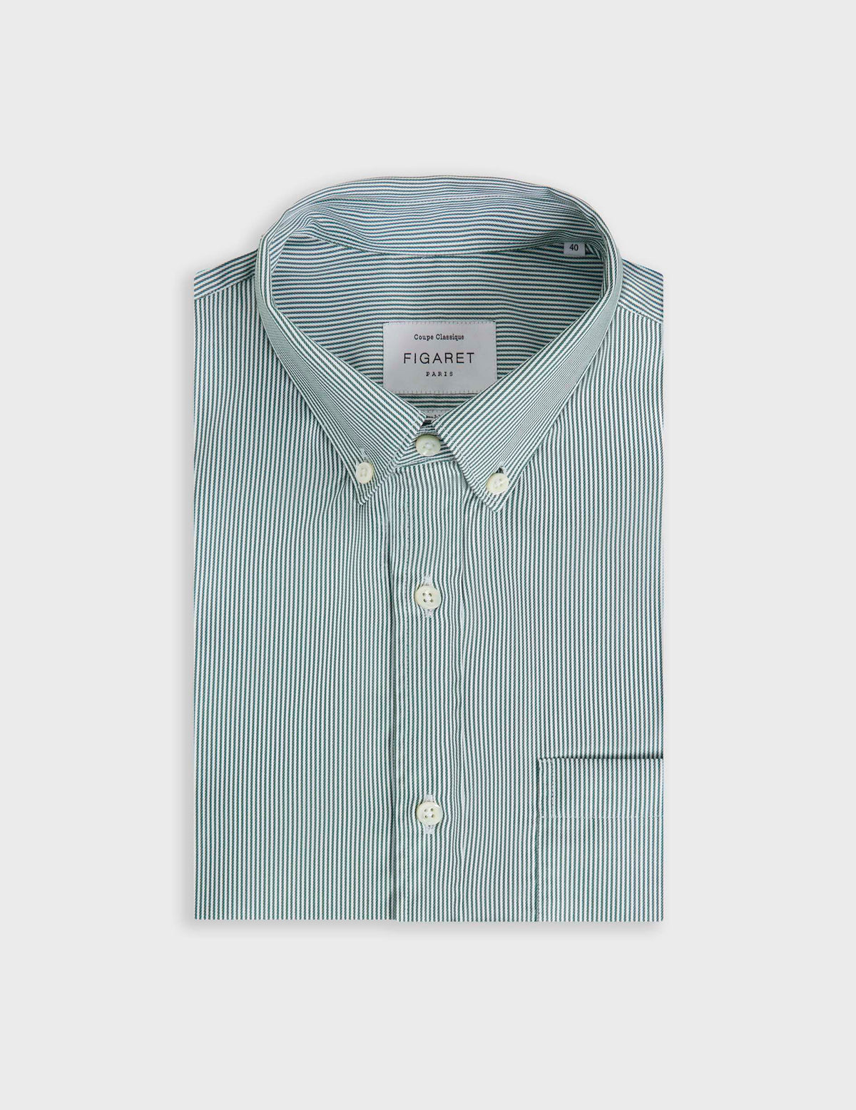 Chemise classique Voyage rayée verte - Twill - Col Américain