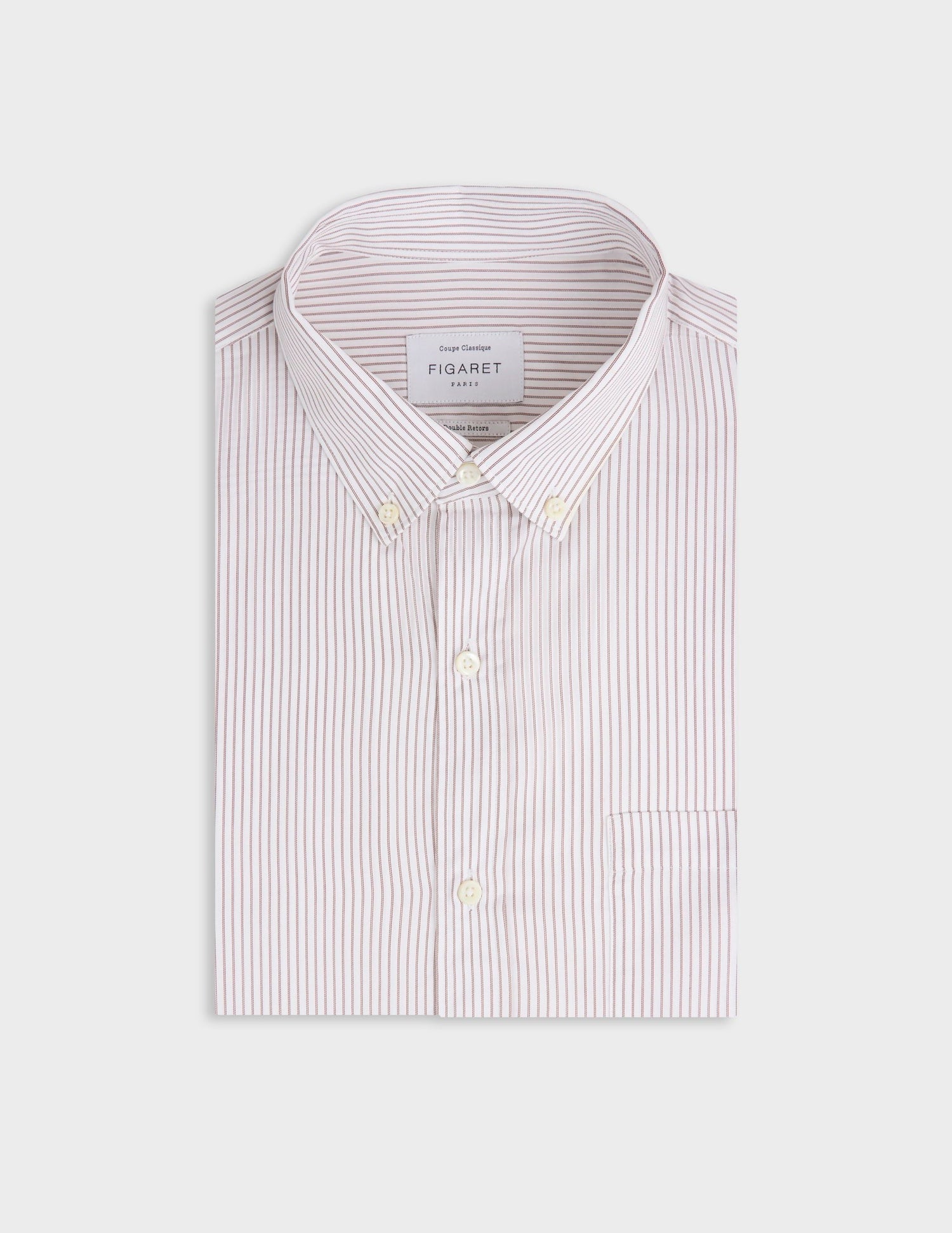 Chemise classique rayée marron - Twill - Col Américain