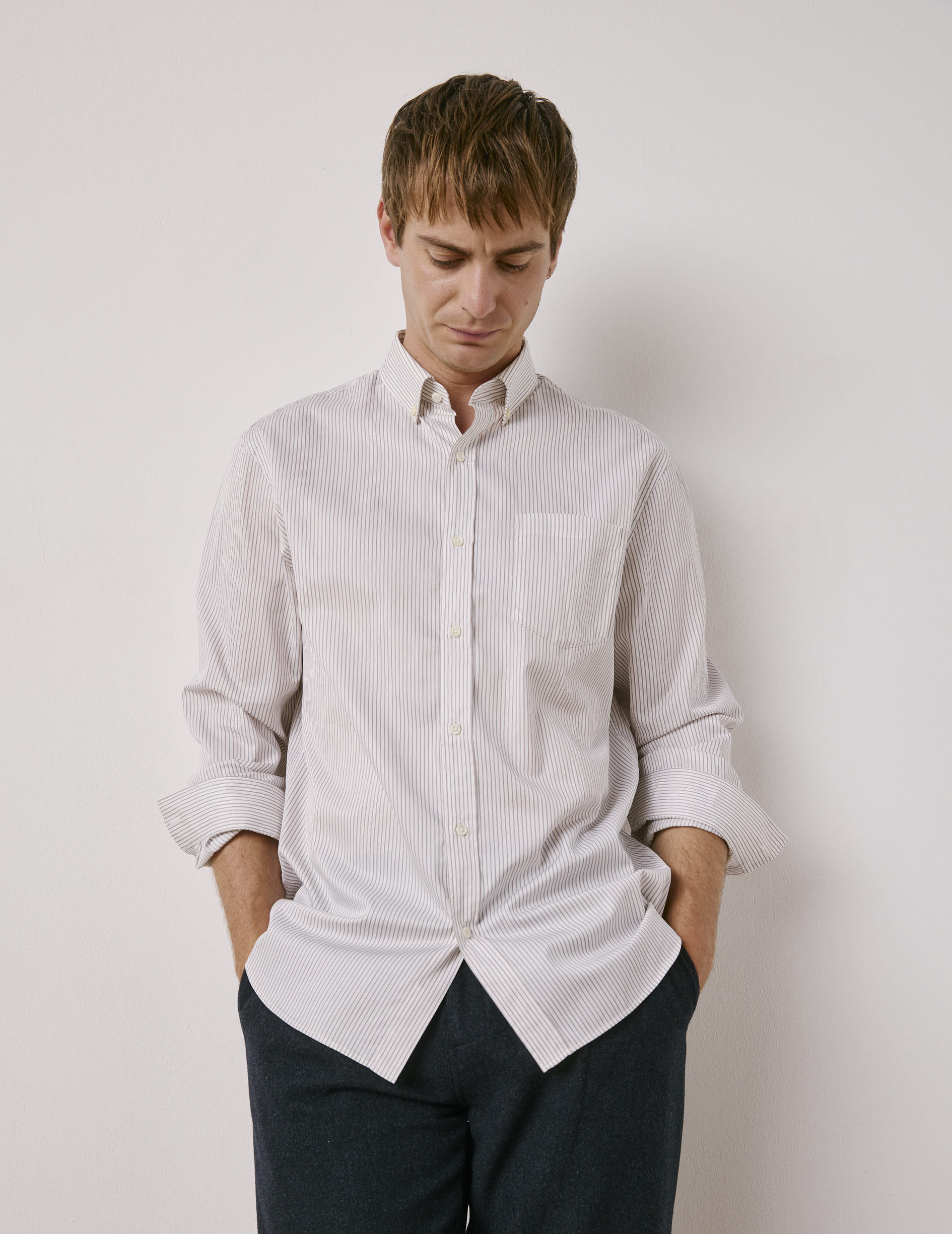 Classic brown striped shirt - Twill - American Collar