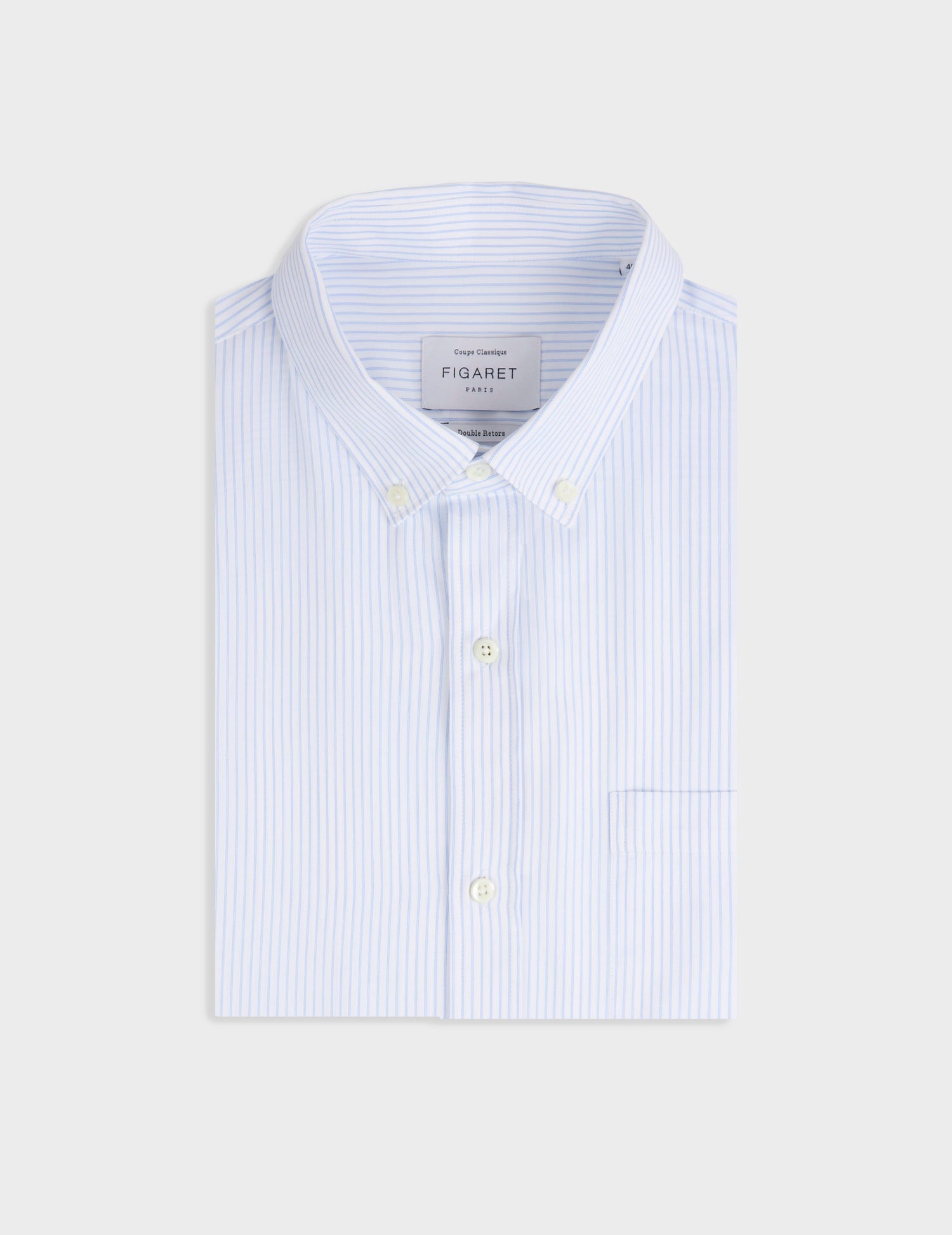 Chemise classique rayée bleu clair - Twill - Col Américain