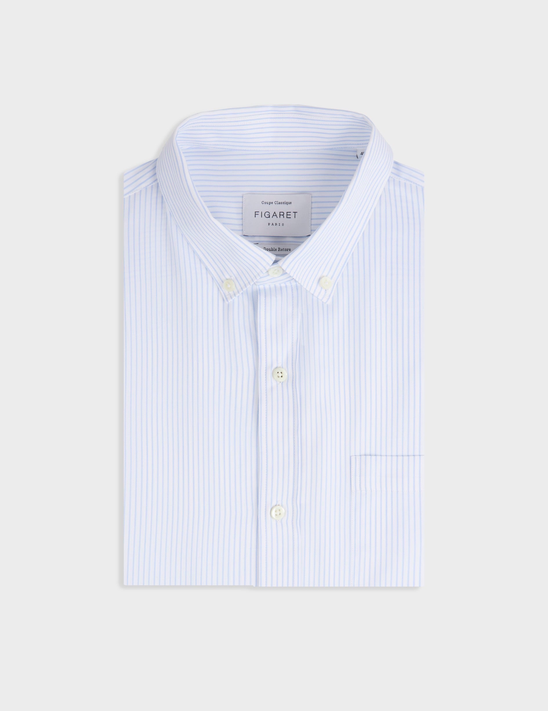 Chemise classique rayée bleu clair - Twill - Col Américain
