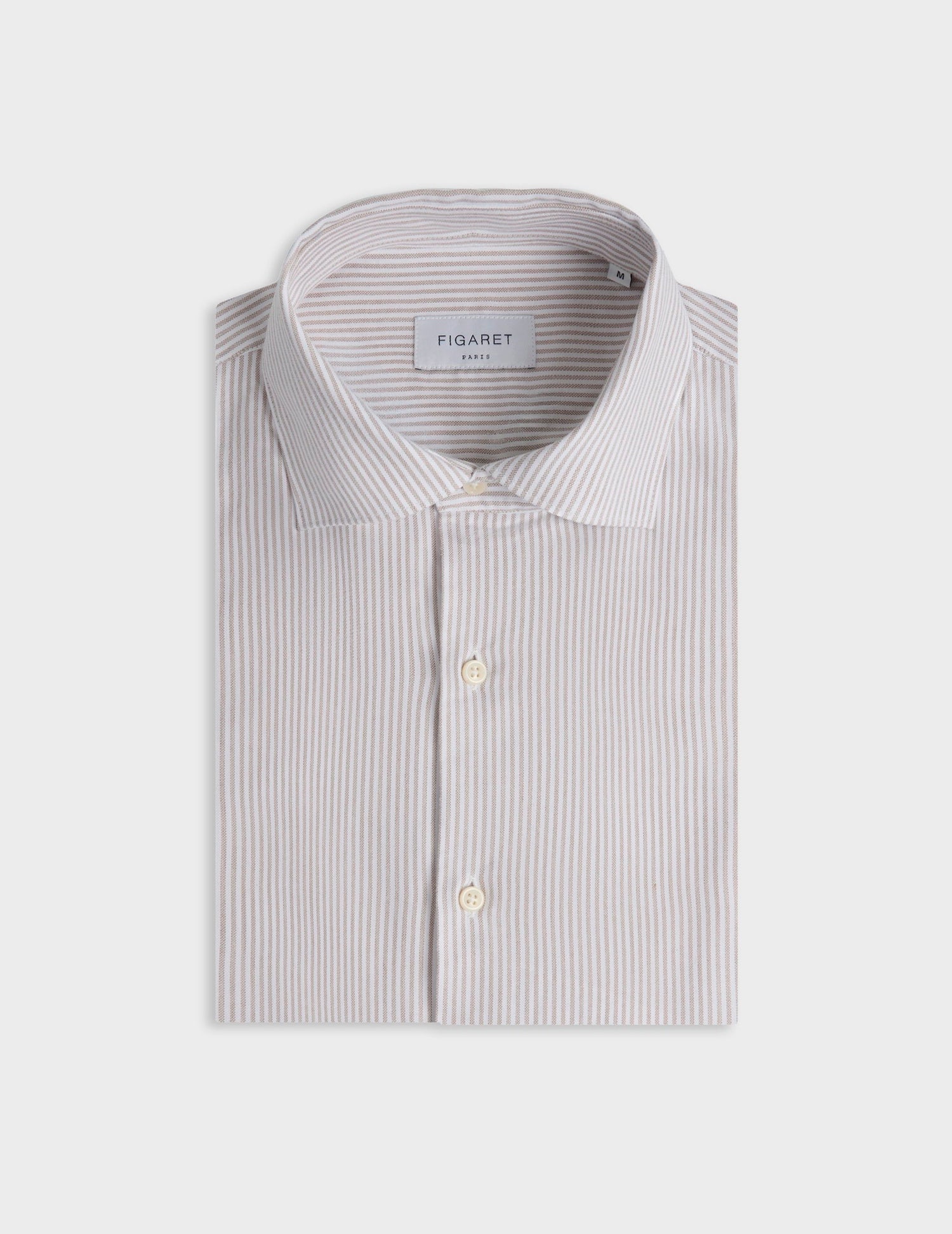 Chemise Aristote rayée beige - Oxford - Col Italien#5