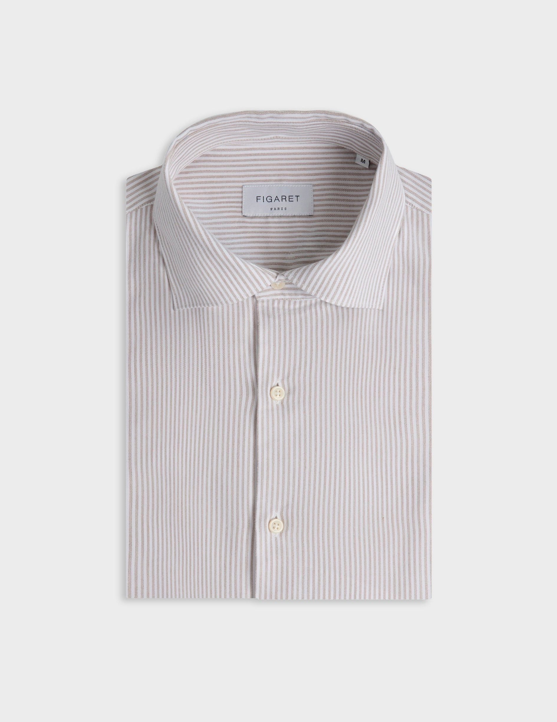 Chemise Aristote rayée beige - Coton - Col Italien
