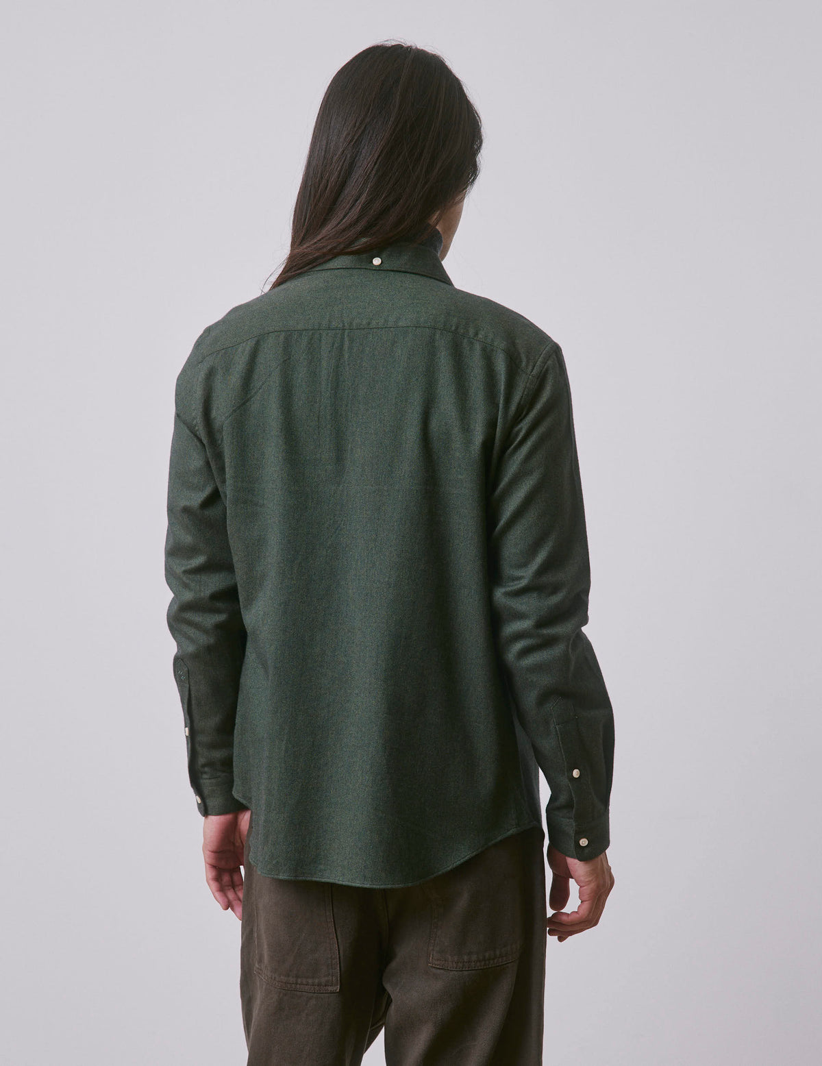 Chemise Aristote en flanelle verte - Flanelle - Col Italien