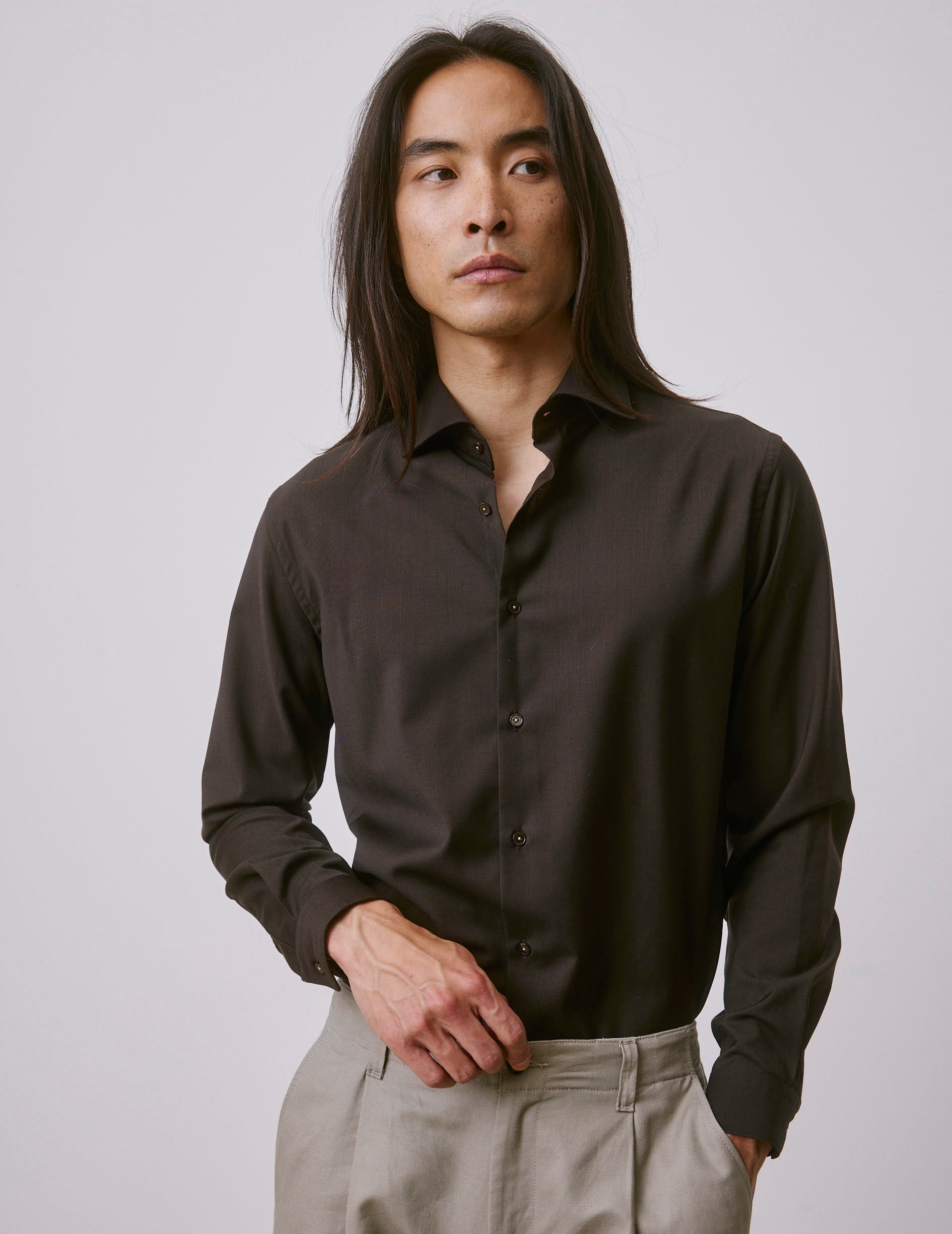 Aristote brown virgin wool shirt