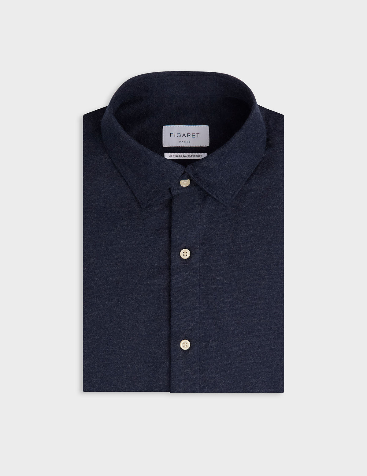 Chemise Auguste en flanelle et cachemire bleu marine - Flanelle - Col Français