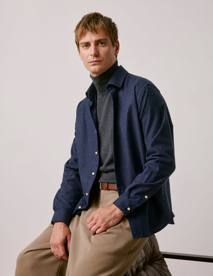 Chemise Auguste en flanelle et cachemire bleu marine