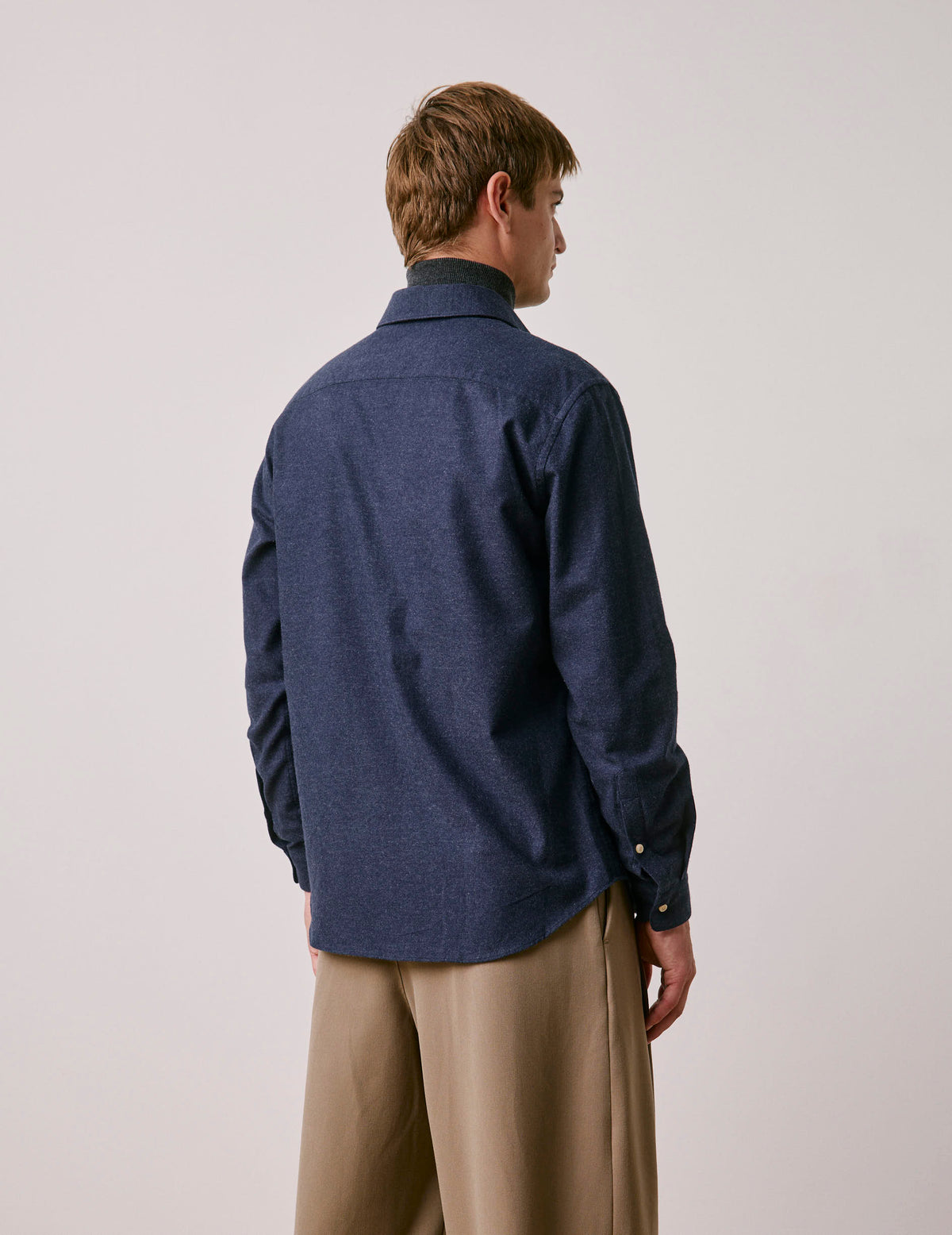 Chemise Auguste en flanelle et cachemire bleu marine - Flanelle - Col Français