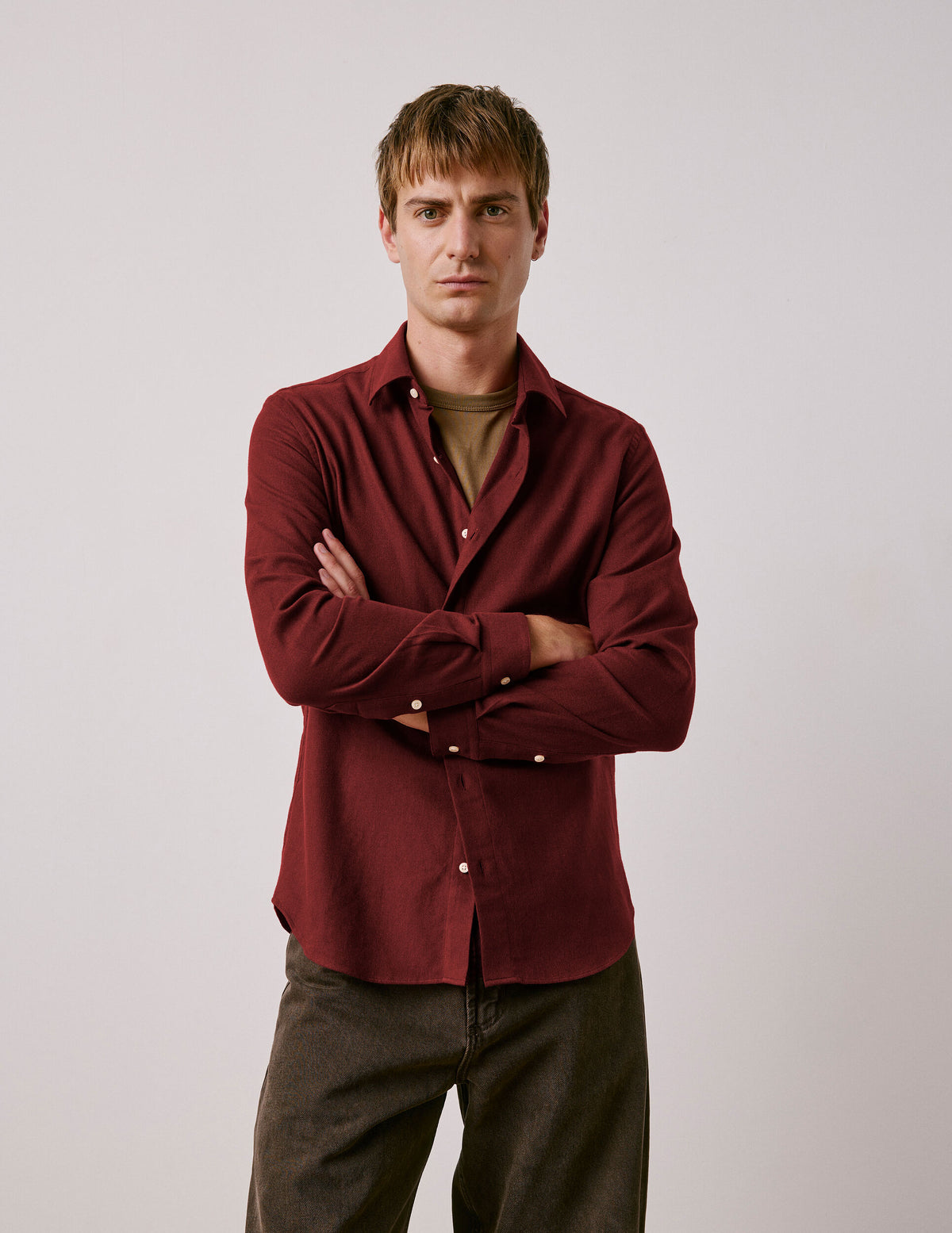 Chemise Auguste en flanelle bordeaux - Flanelle - Col Français