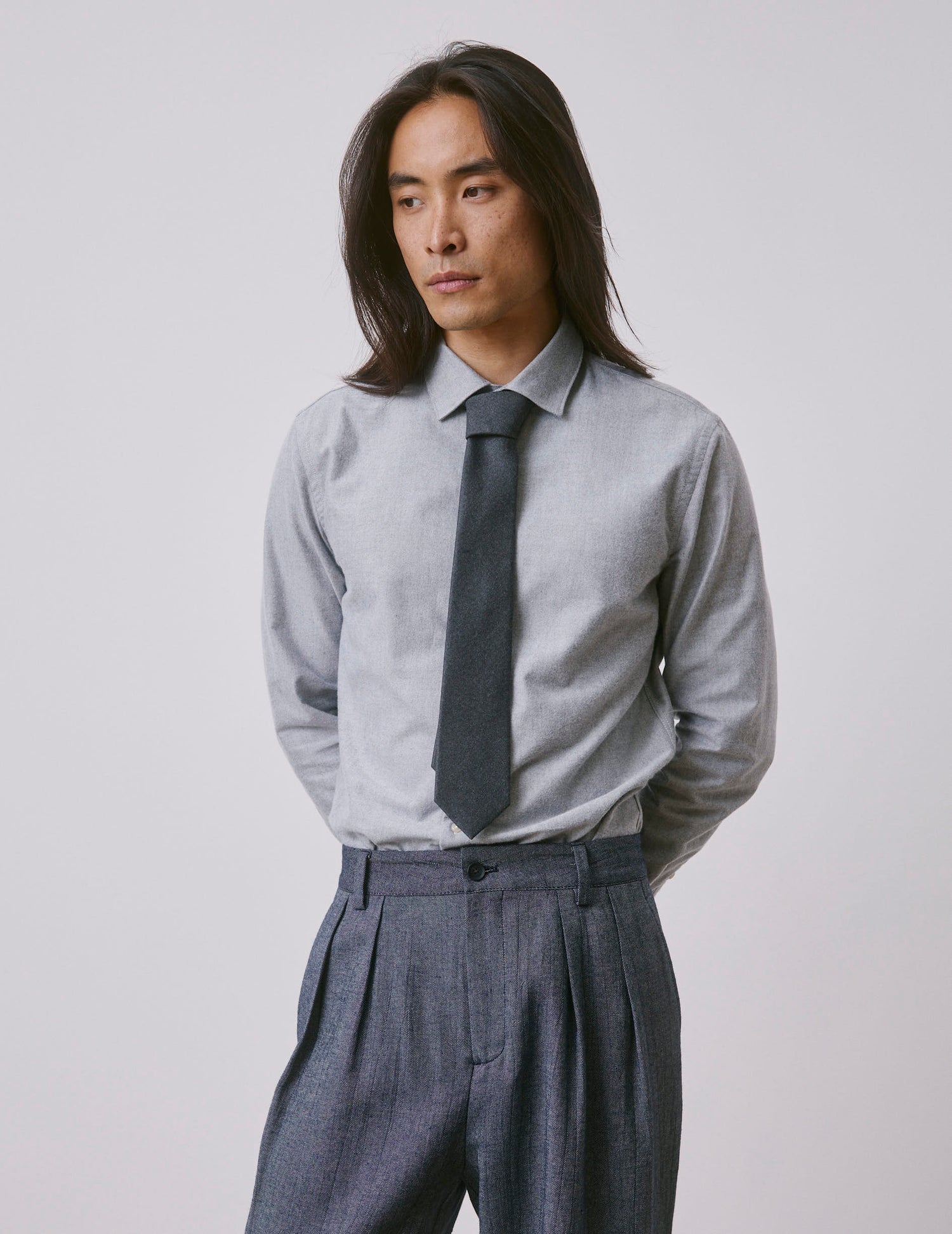 Chemise Auguste gris - Oxford gratté - Col Français
