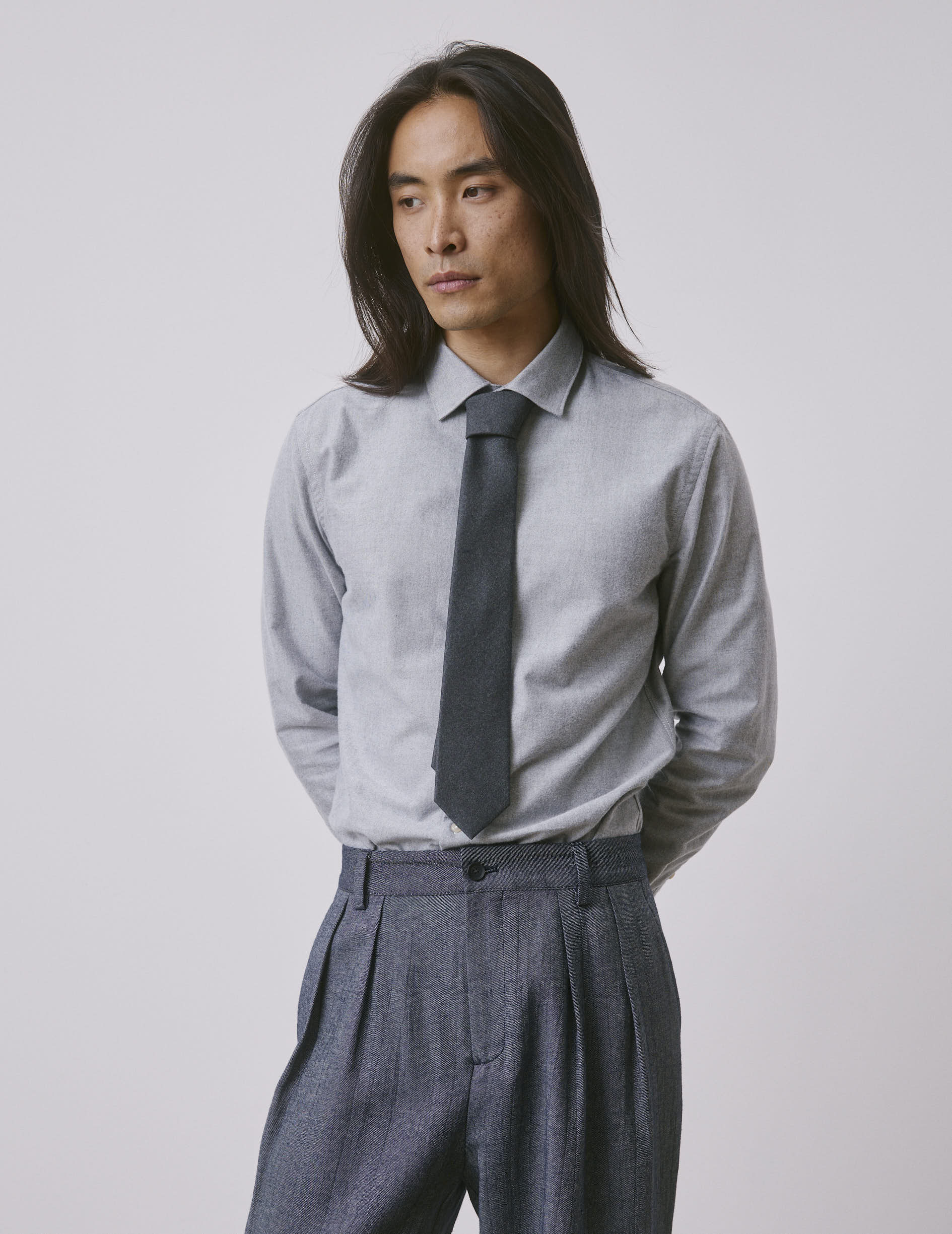 Chemise Auguste gris - Oxford gratté - Col Français