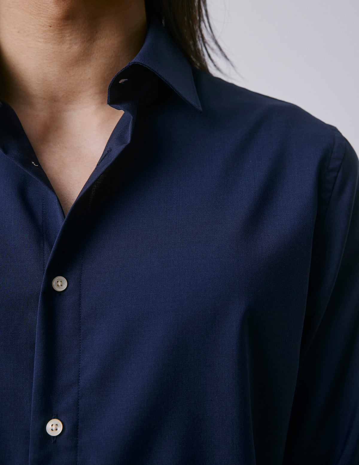 Chemise Auguste en laine vierge bleu marine - Laine - Col Français