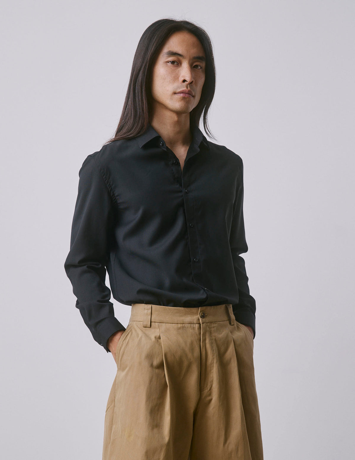 Chemise Auguste en laine vierge noire - Laine - Col Français