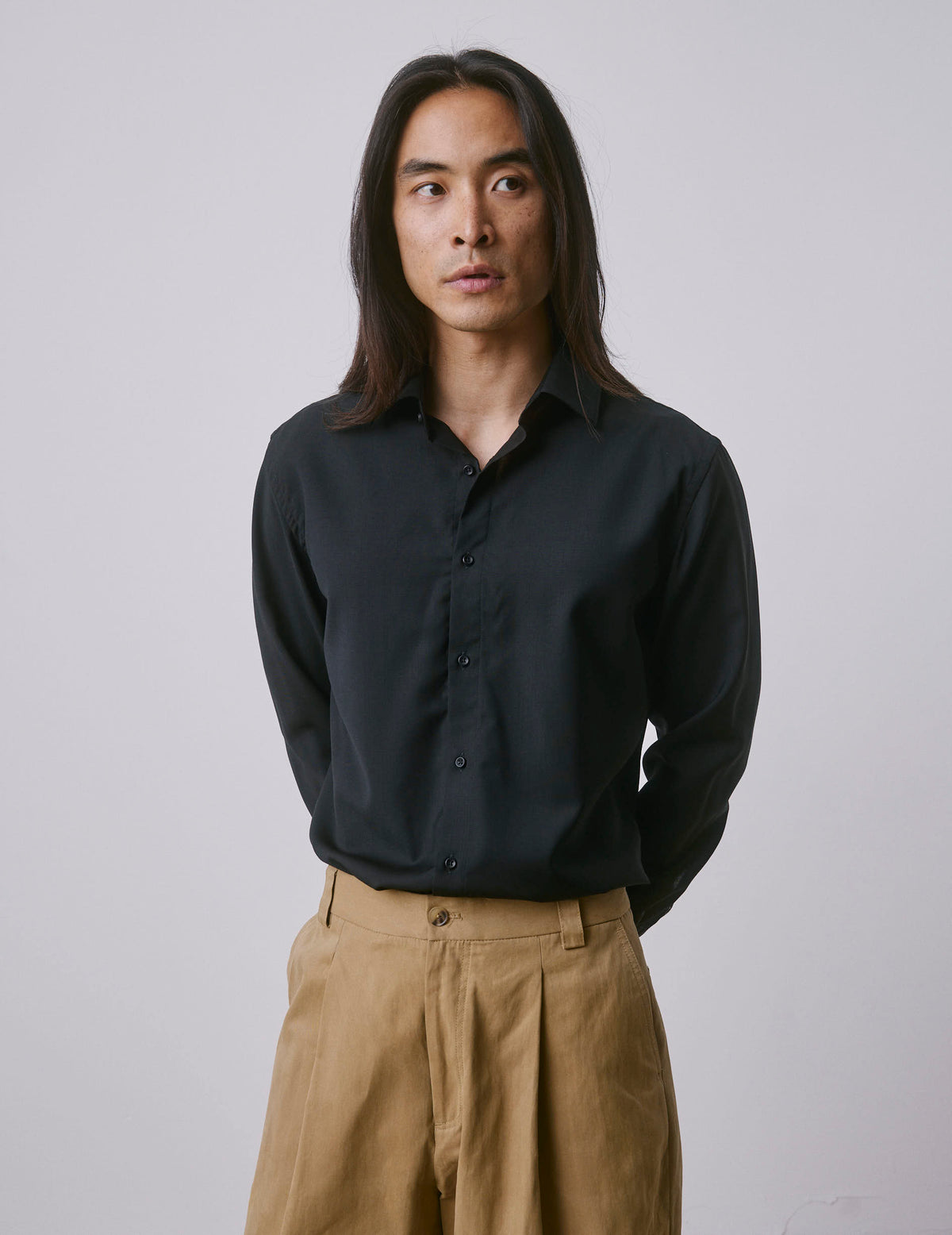 Chemise Auguste en laine vierge noire - Laine - Col Français