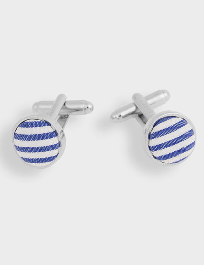 Silver cufflinks and navy striped poplin insert