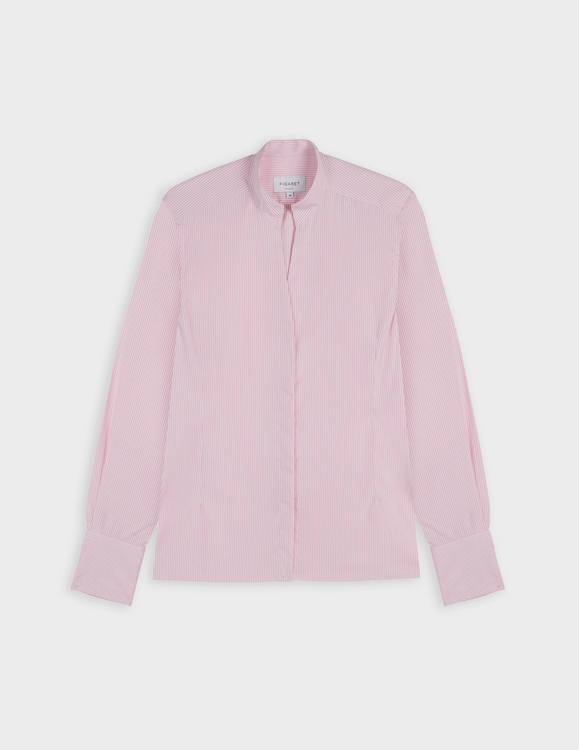 Chemise Carlita rayée rose - Popeline - Col Droit ouvert