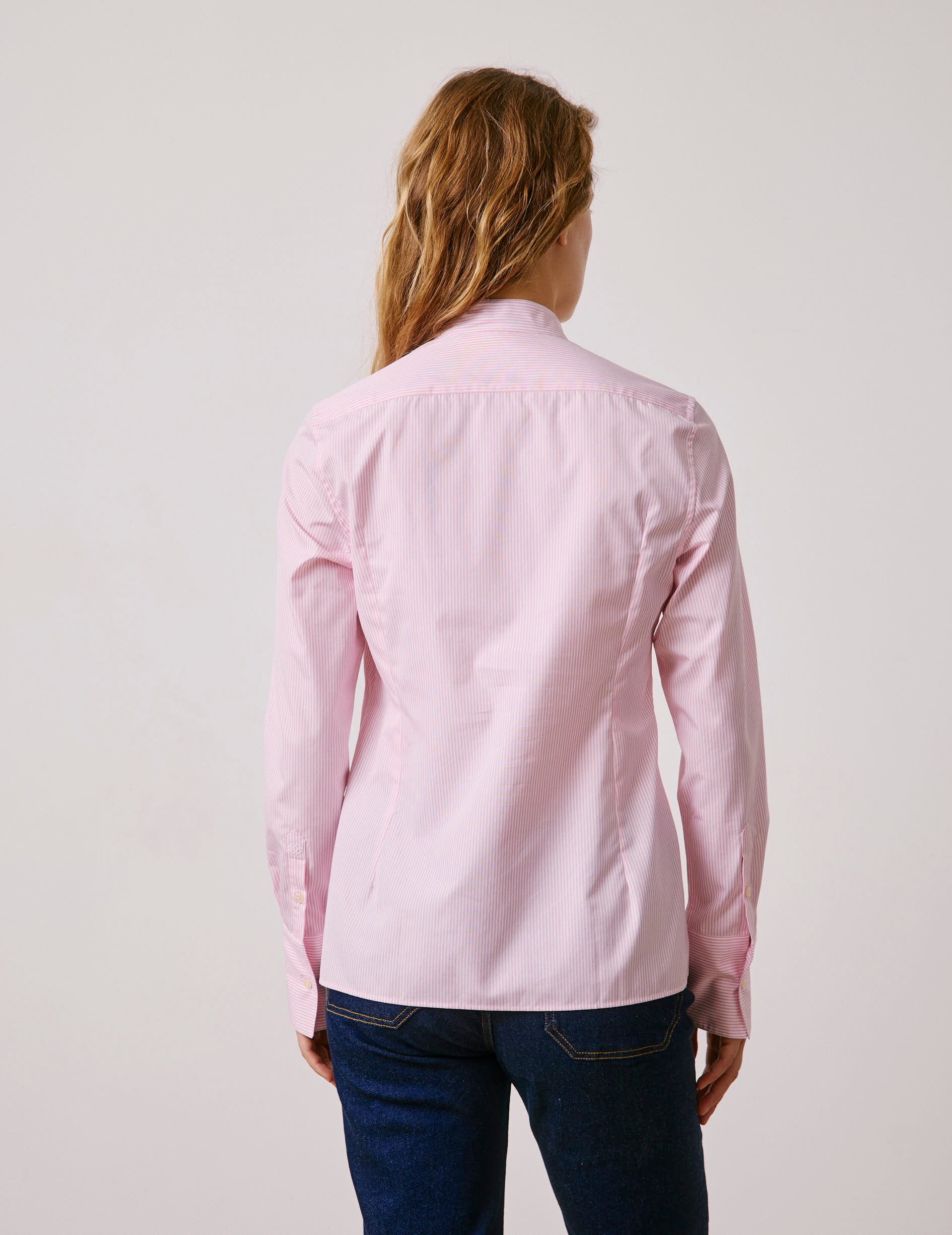 Chemise Carlita rayée rose - Popeline - Col Droit ouvert