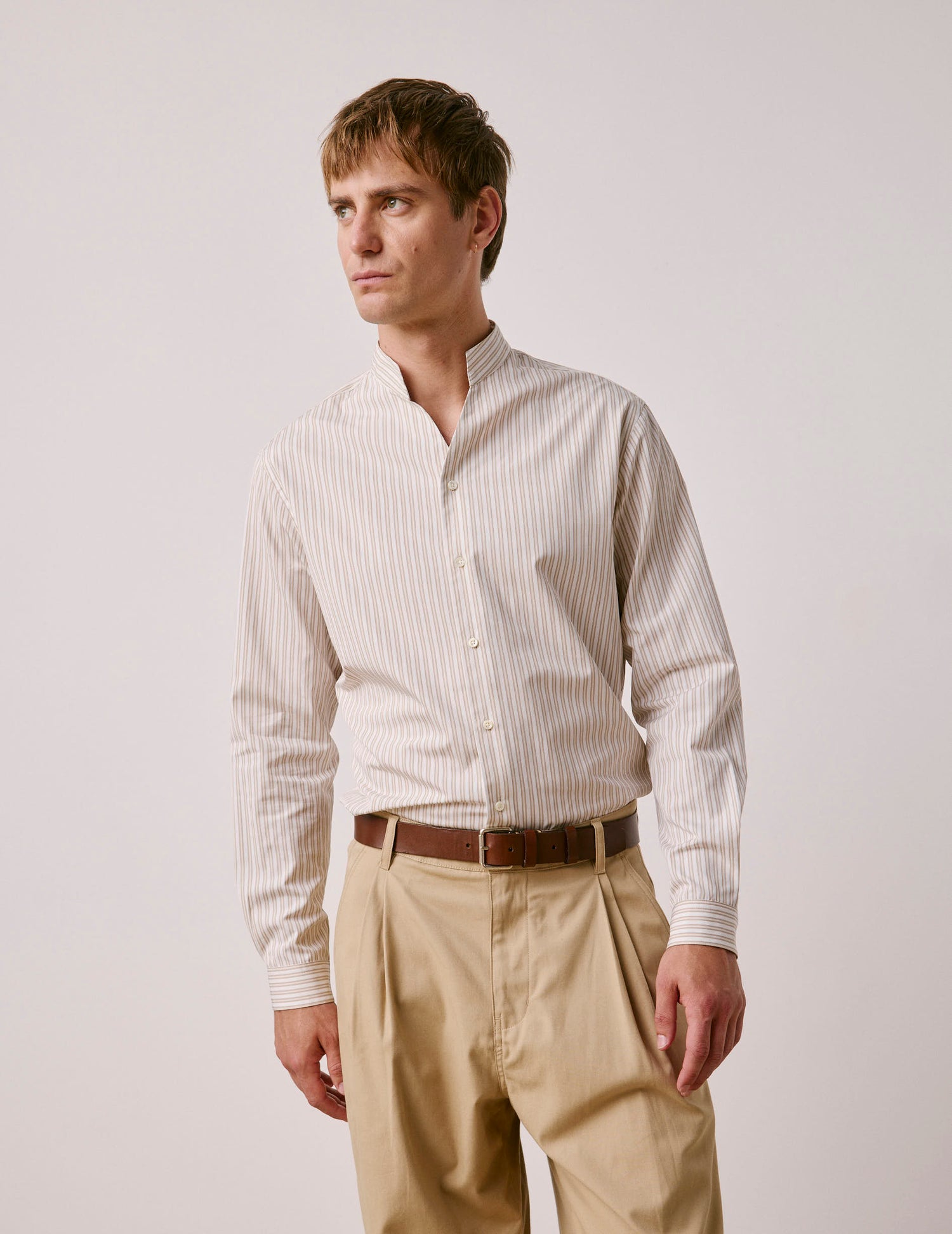 Chemise Carl rayée beige - Popeline - Col Carl#3