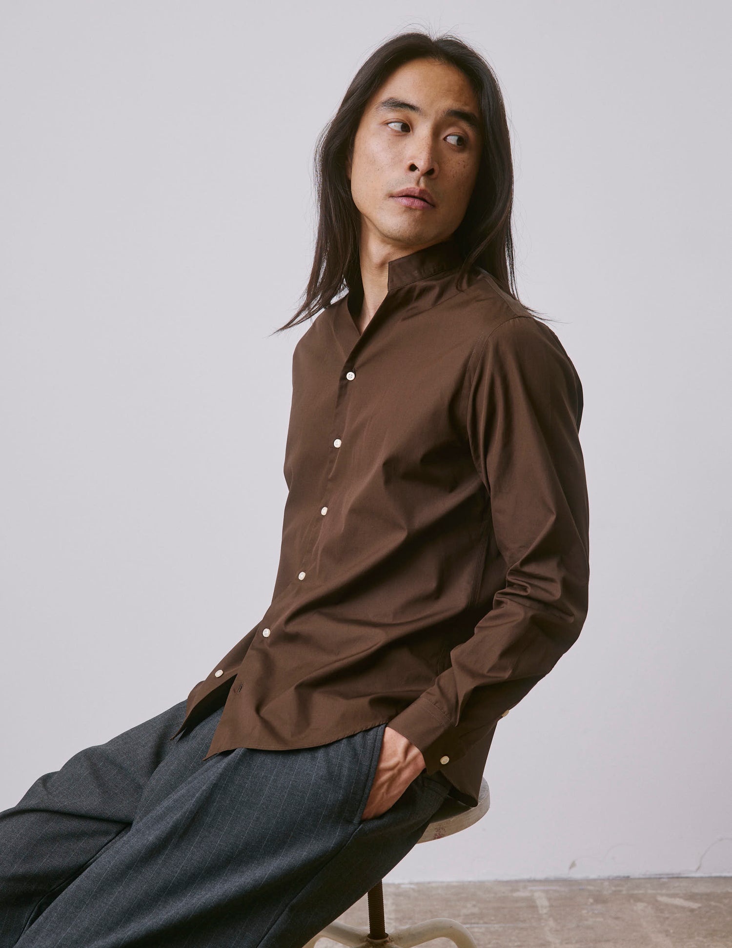 Carl brown shirt - Poplin - Carl Collar#3