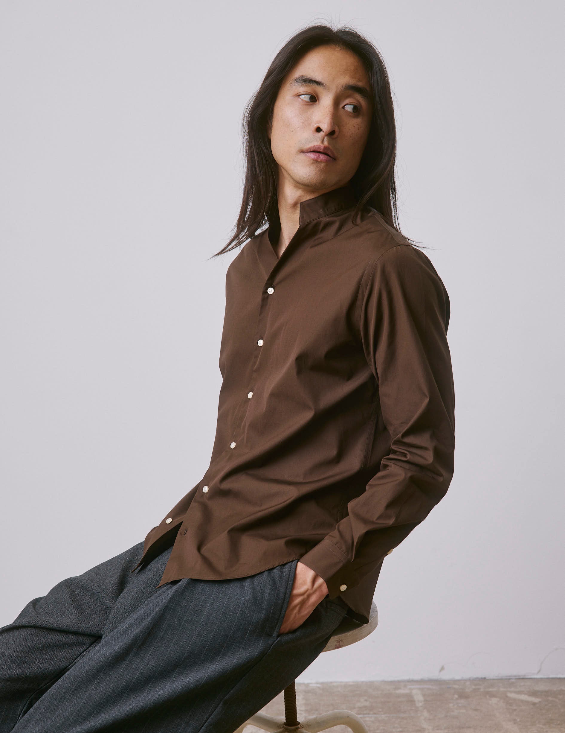 Carl brown shirt - Poplin - Carl Collar