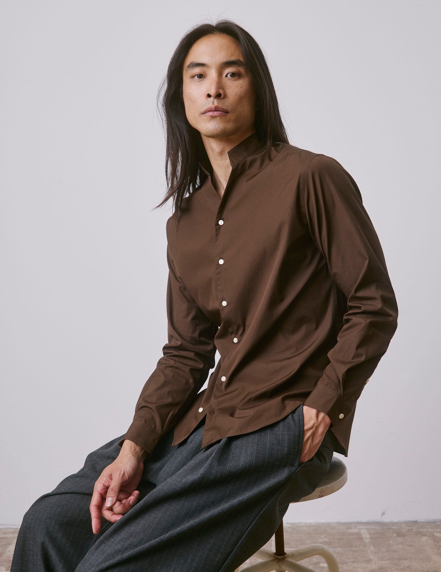 Carl brown shirt - Poplin - Carl Collar
