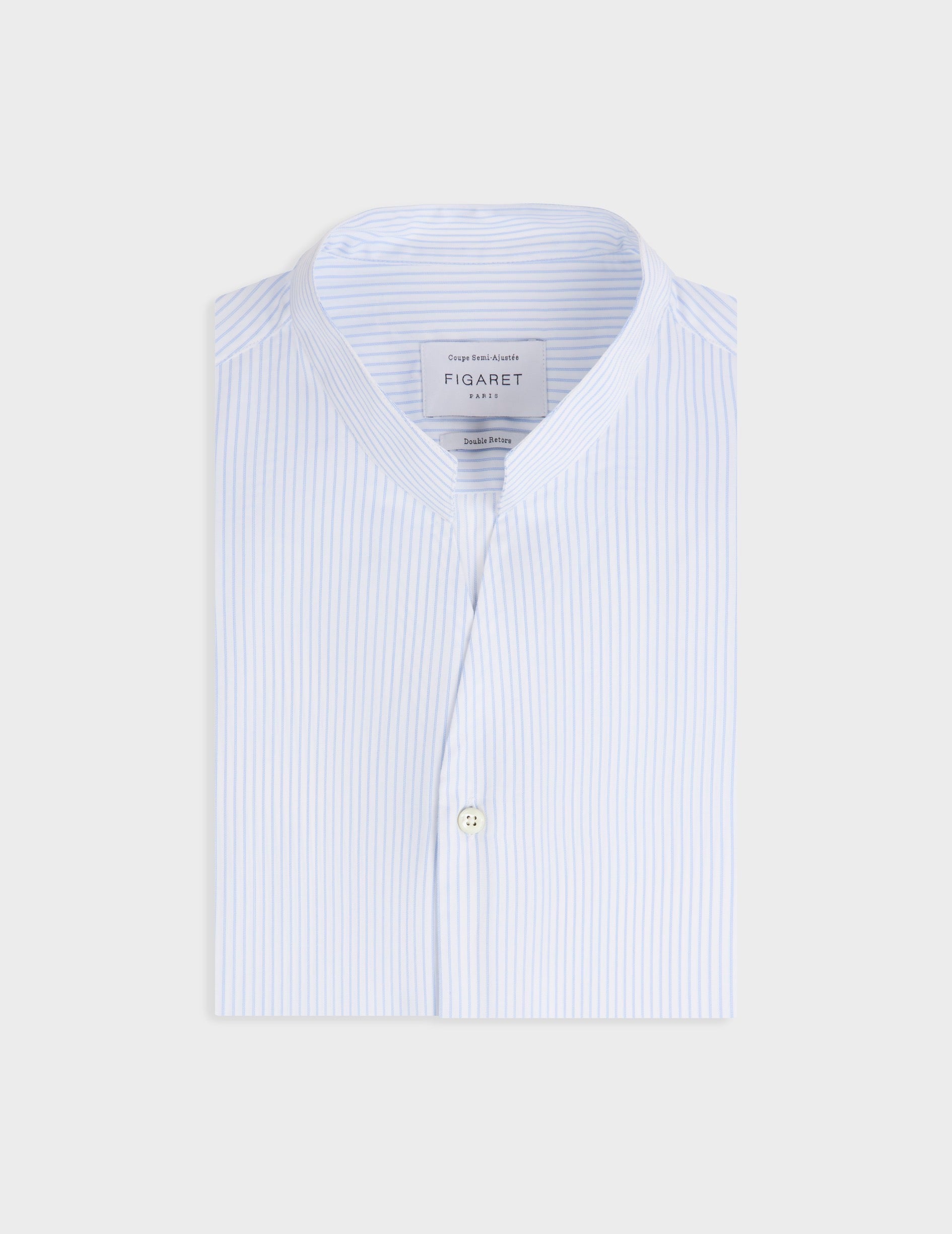 Chemise Carl rayée bleu clair - Twill - Col Carl