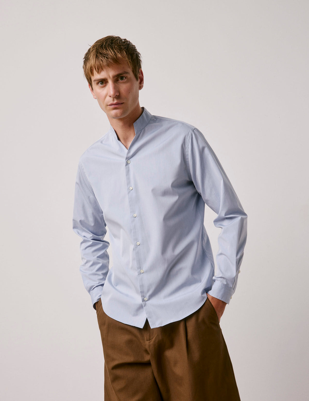 Chemise Carl Voyage bleue - Popeline - Col Carl