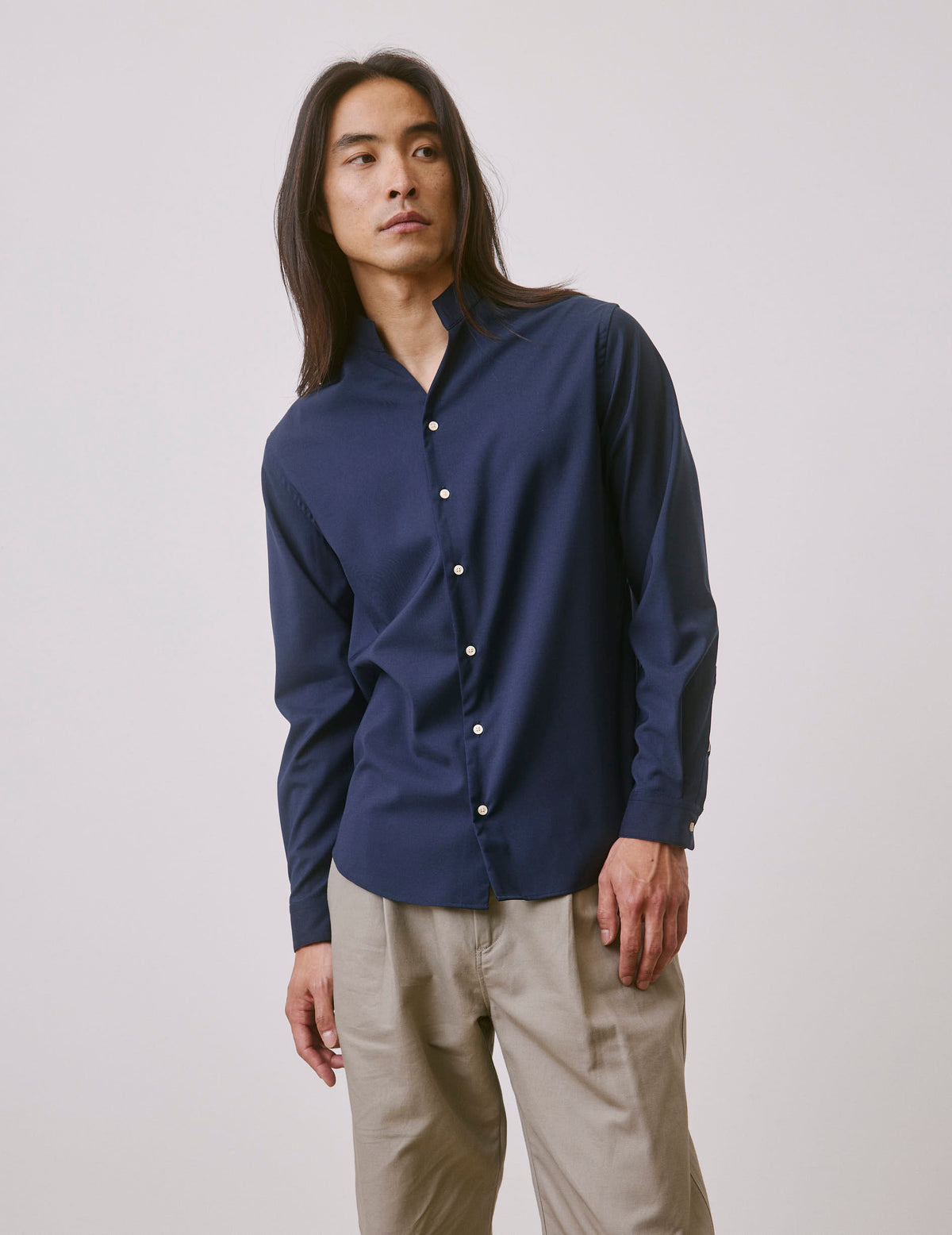 Chemise Carl en laine vierge bleu marine - Laine - Col Carl