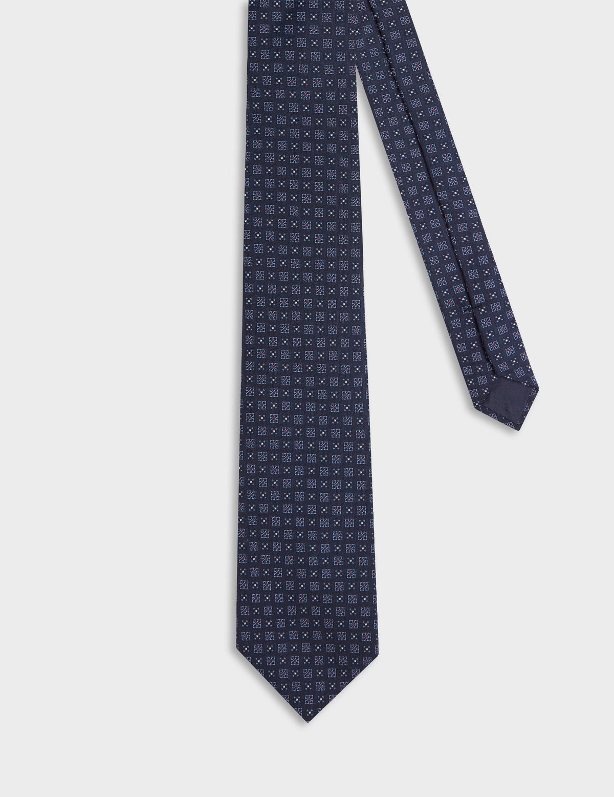 Cravate en soie à motifs mosaiques bleus