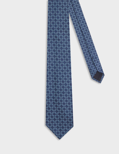 Cravate en soie à motifs carrés bleus