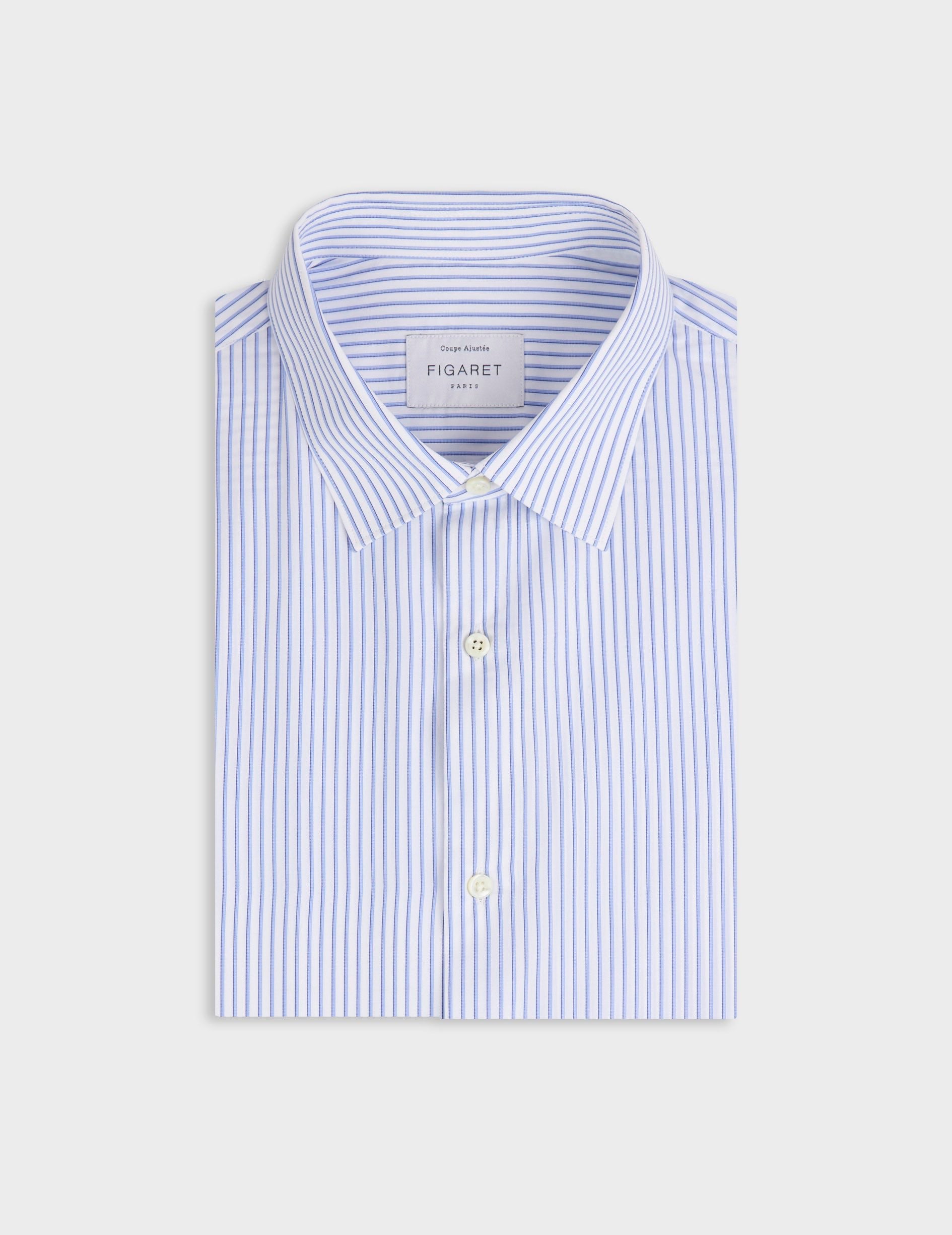 Chemise ajustée rayée bleue - Popeline - Col Figaret