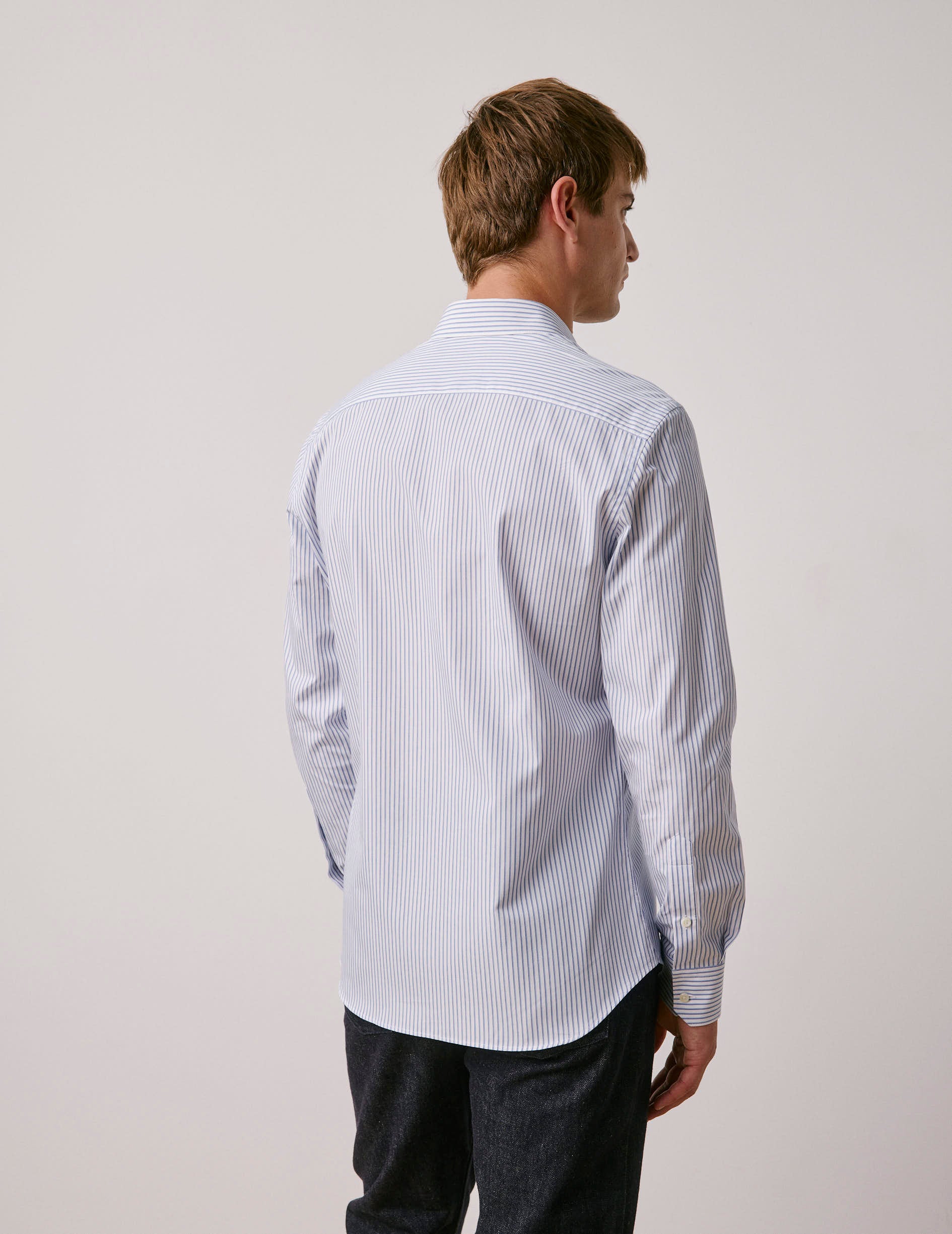 Chemise ajustée rayée bleue - Popeline - Col Figaret
