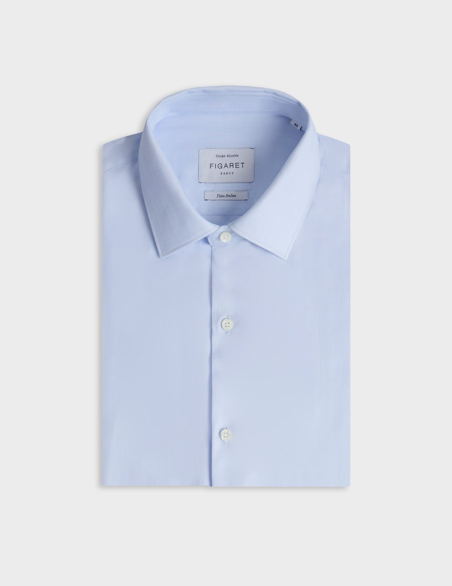Chemise ajustée bleu clair - Chevron - Col Figaret