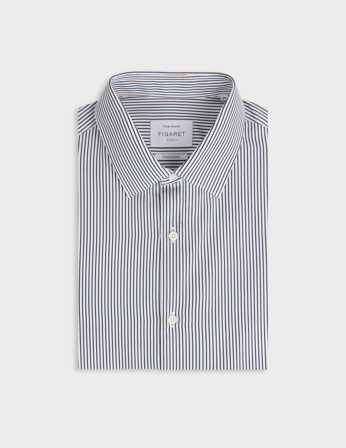 Chemise ajustée rayée verte - Popeline - Col Figaret