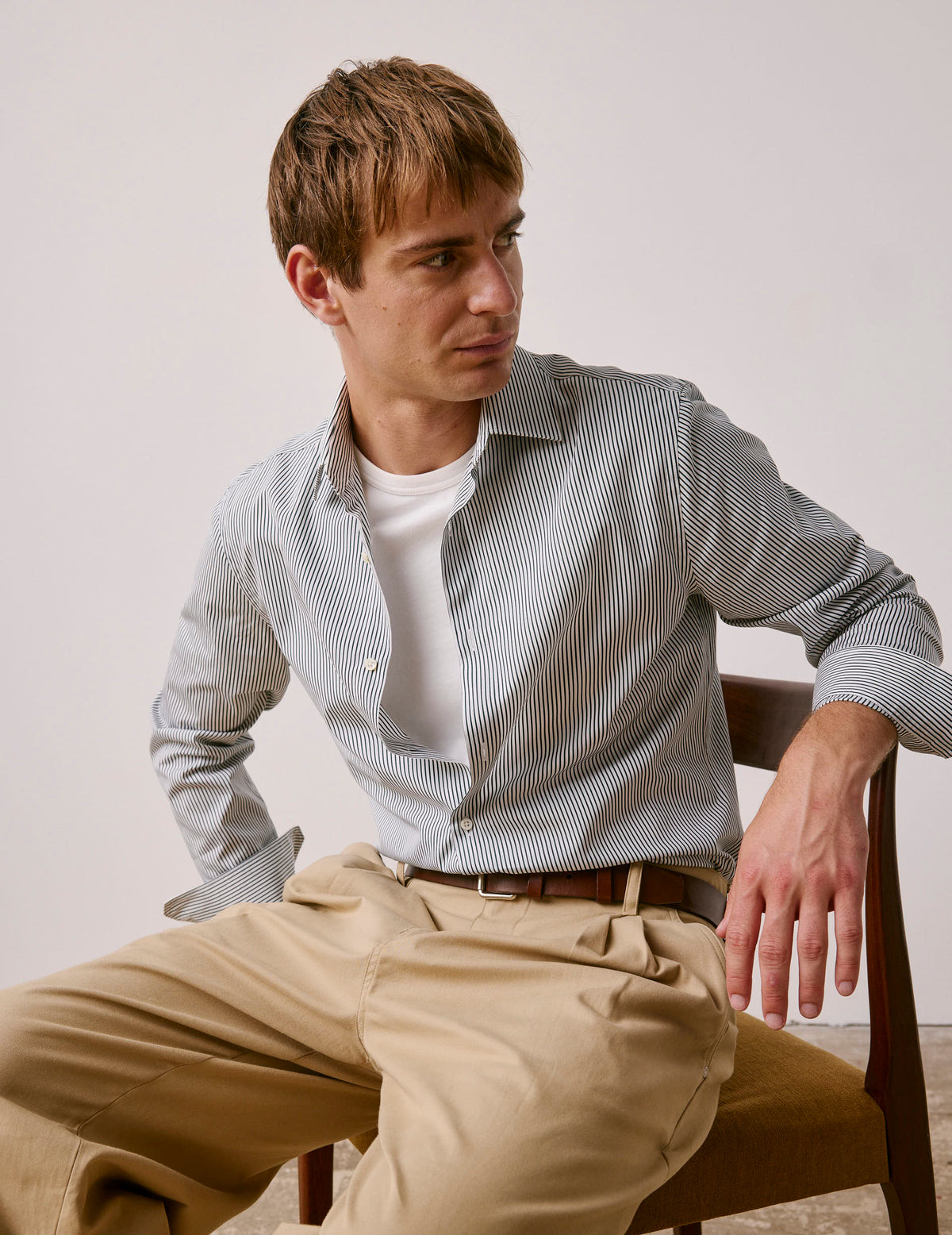 Chemise ajustée rayée verte - Popeline - Col Figaret