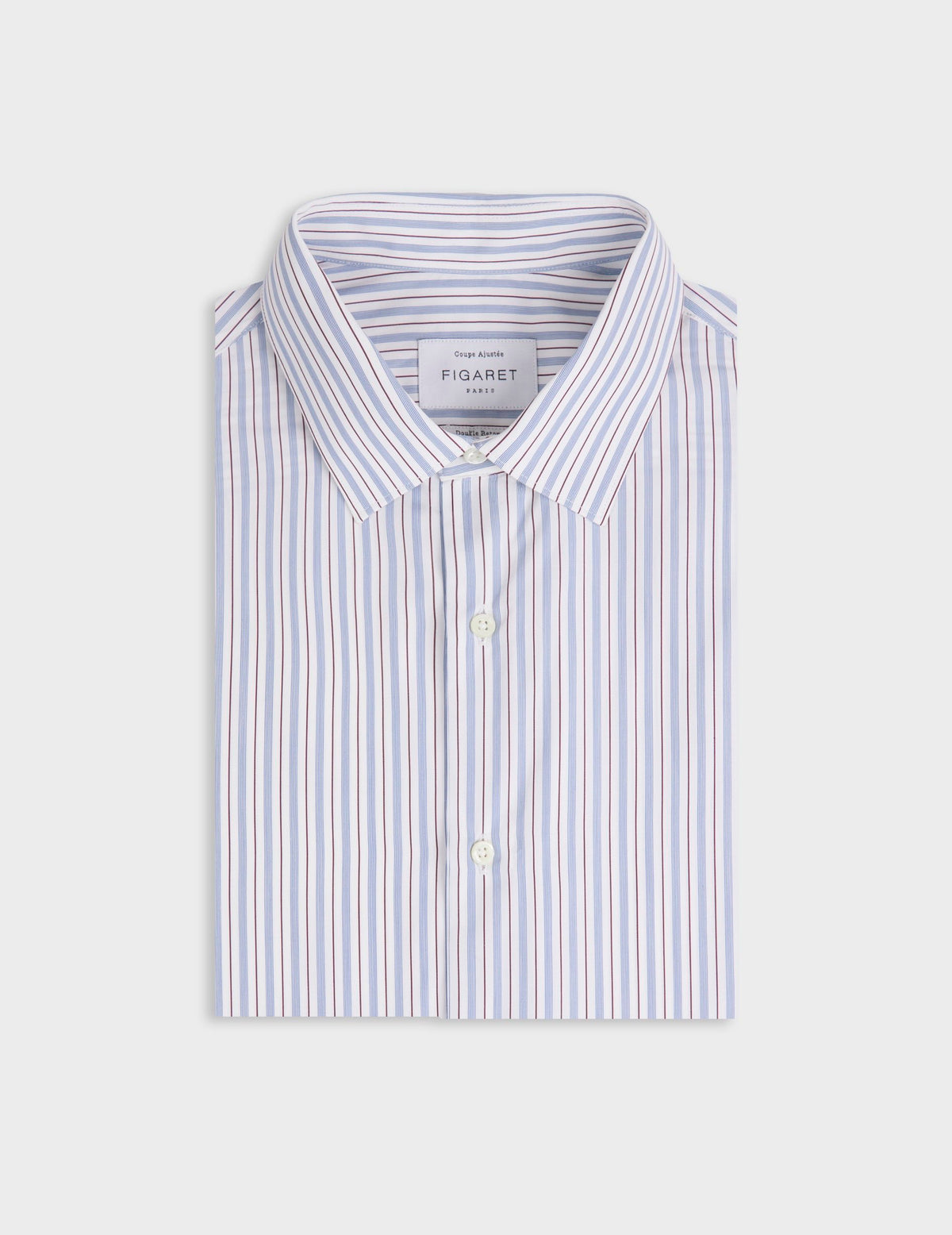 Chemise ajustée rayée bleue - Popeline - Col Figaret