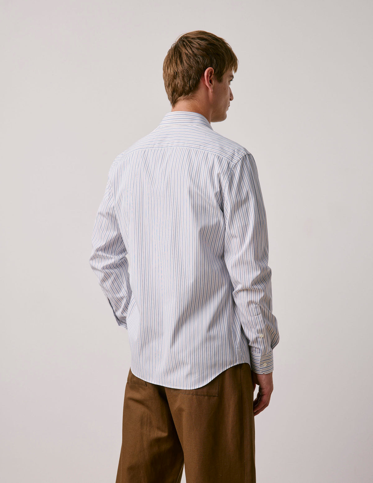 Chemise ajustée rayée bleue - Popeline - Col Figaret