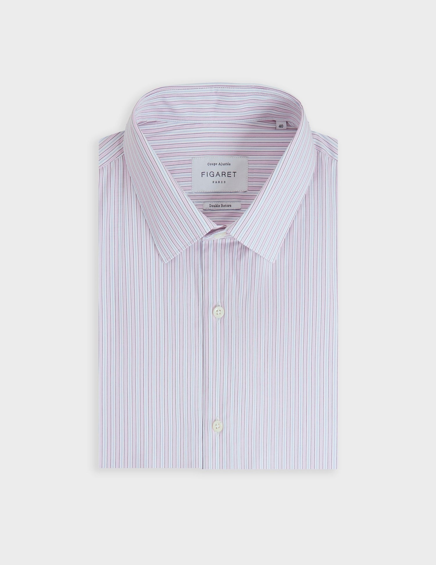 Chemise ajustée rayée rose - Popeline - Col Figaret