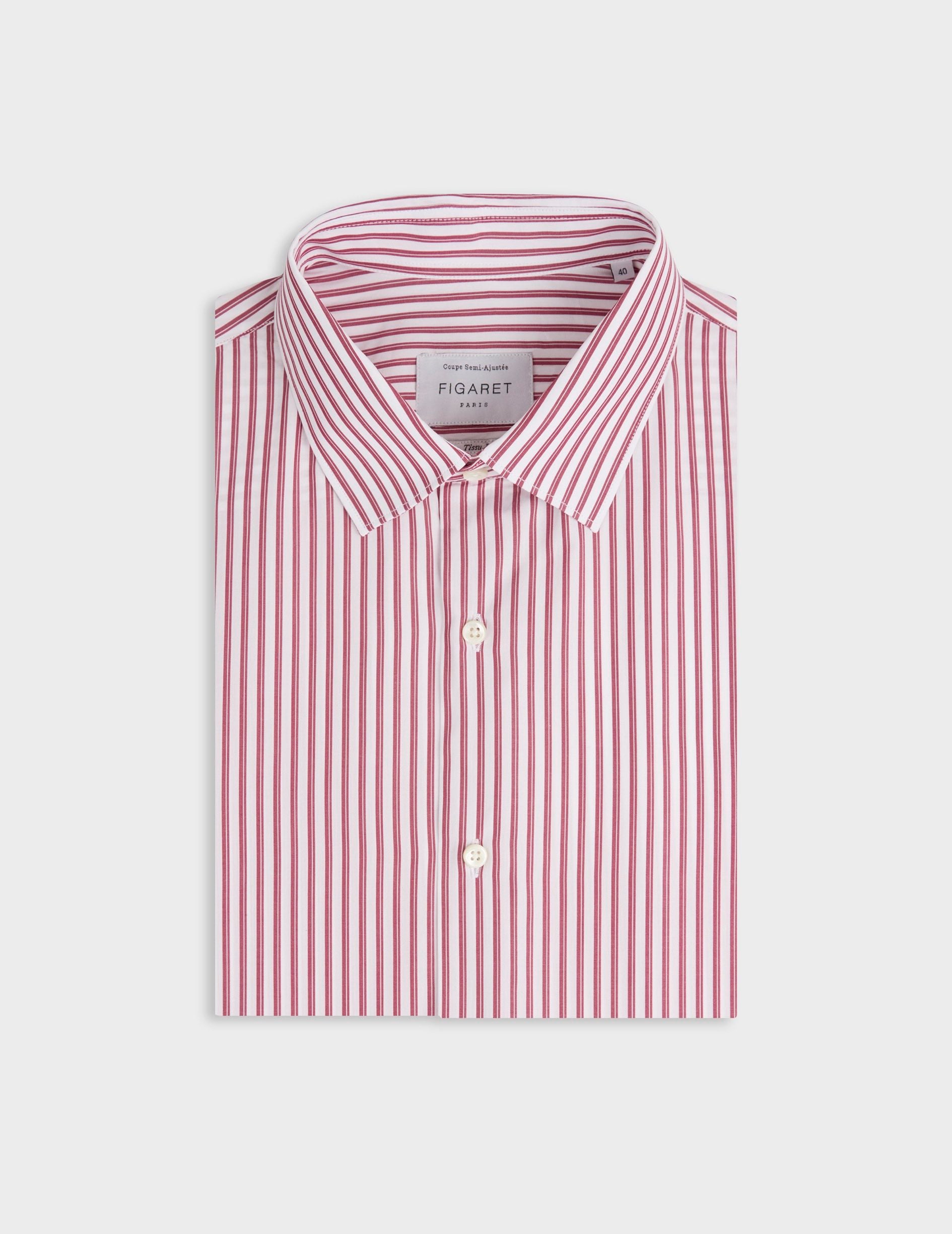 Semi-fitted red striped shirt - Poplin - Figaret Collar