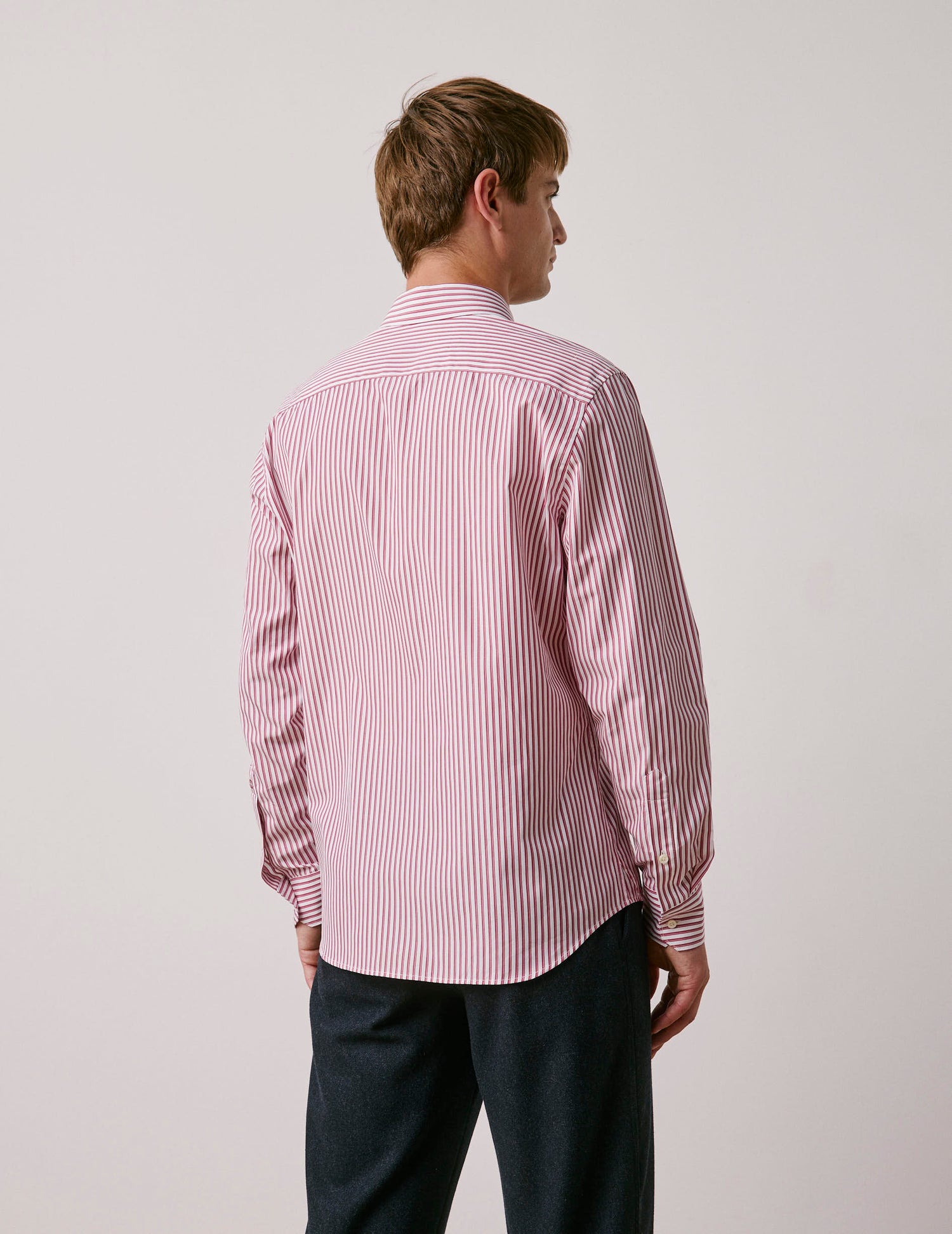 Chemise semi-ajustée rayée rouge - Popeline - Col Figaret#3