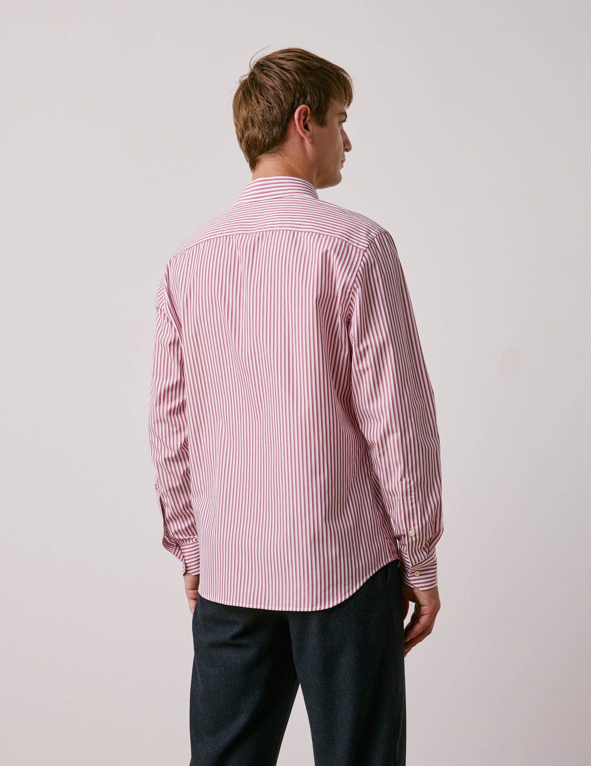 Semi-fitted red striped shirt - Poplin - Figaret Collar