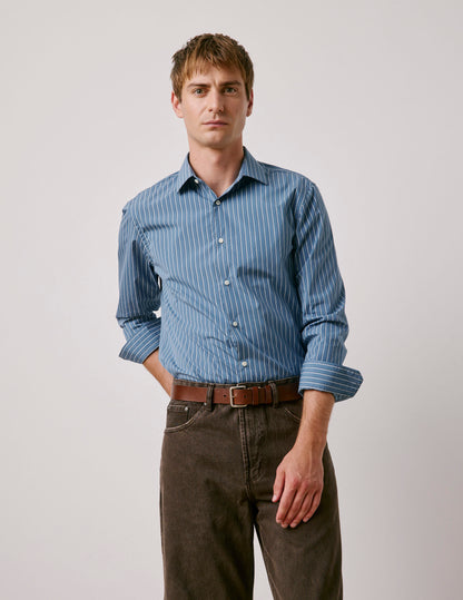 Chemise semi-ajustée rayée bleue