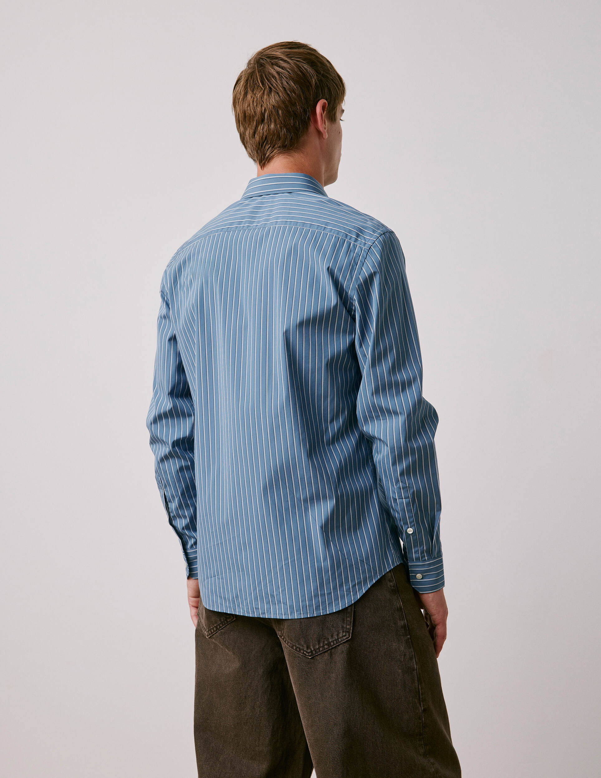Chemise semi-ajustée rayée bleue - Popeline - Col Figaret