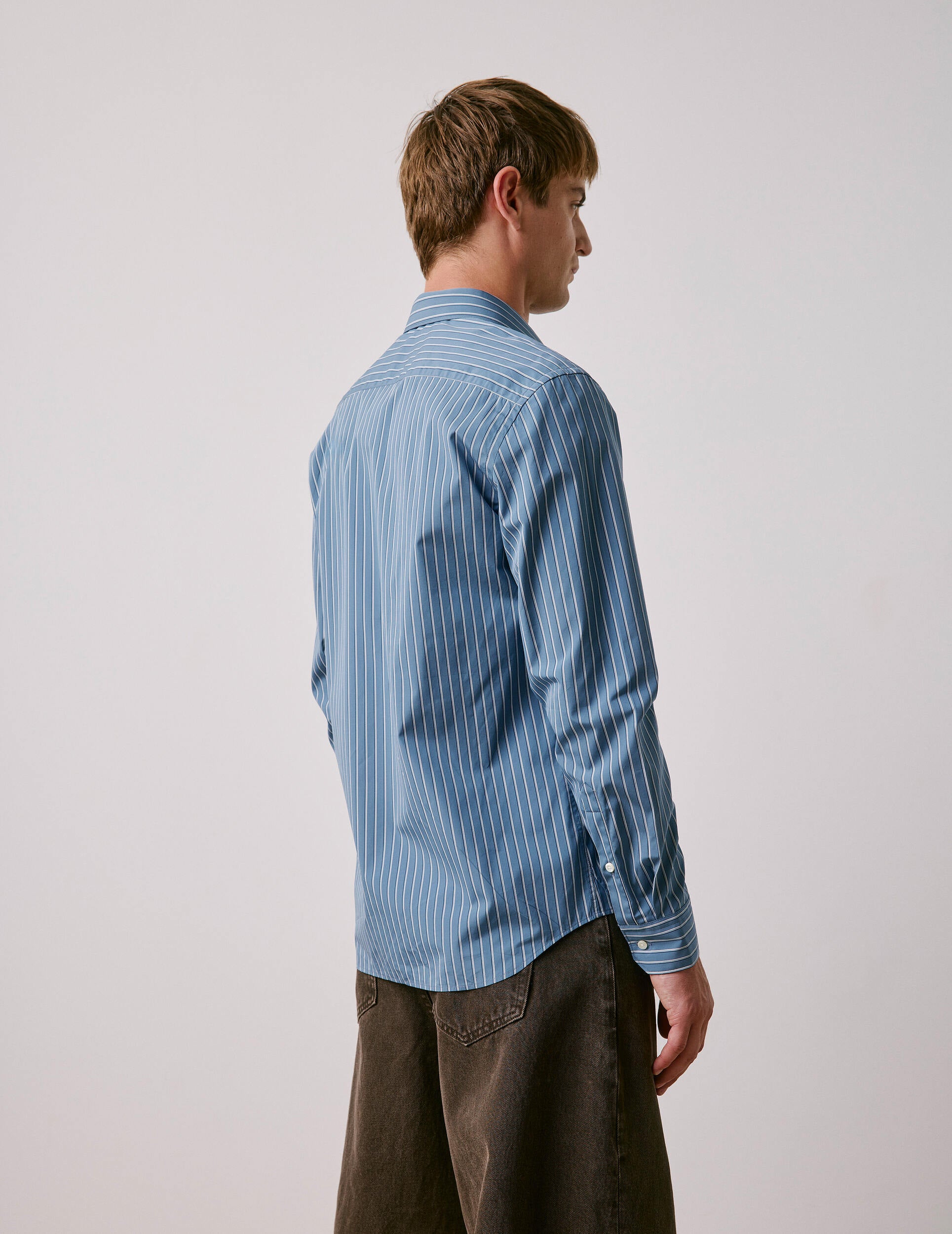 Chemise semi-ajustée rayée bleue - Popeline - Col Figaret